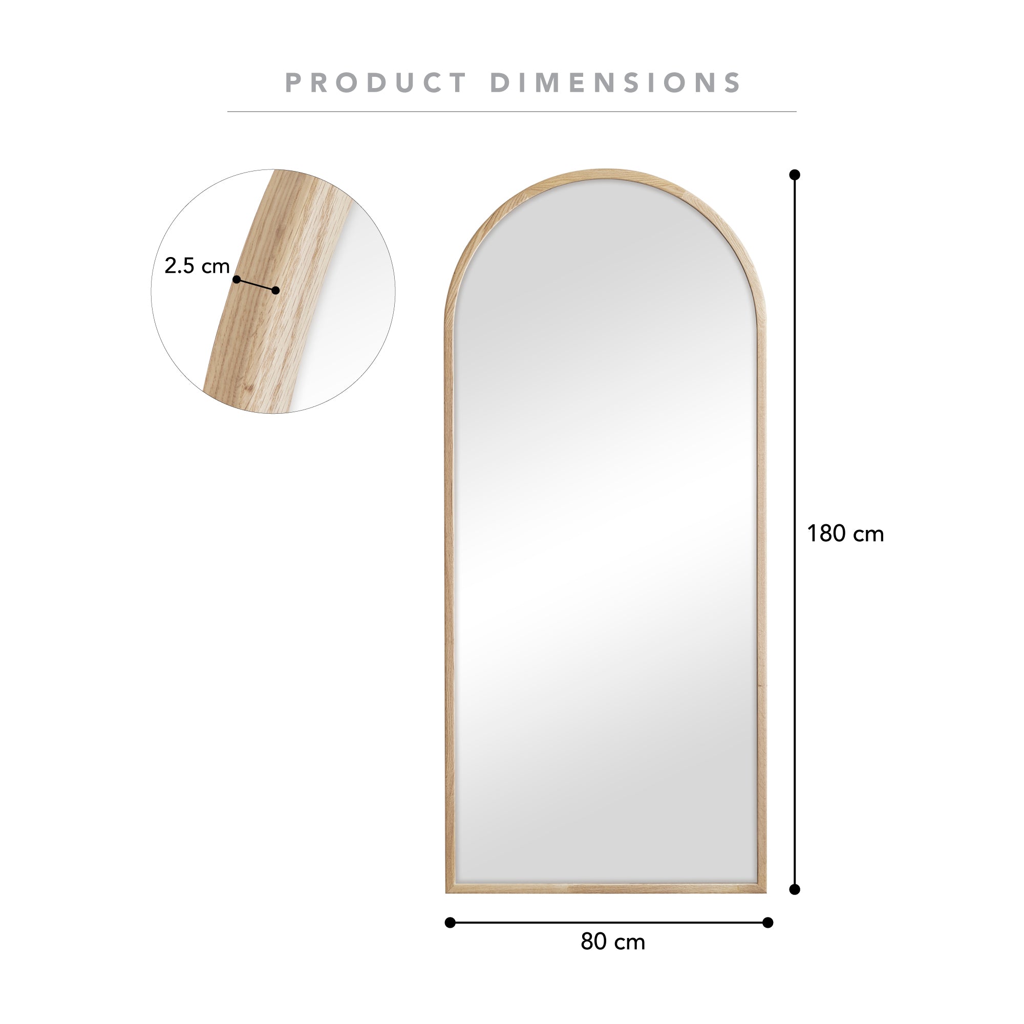 Oakleigh 180cm Arch Solid Oak Mirror Natural