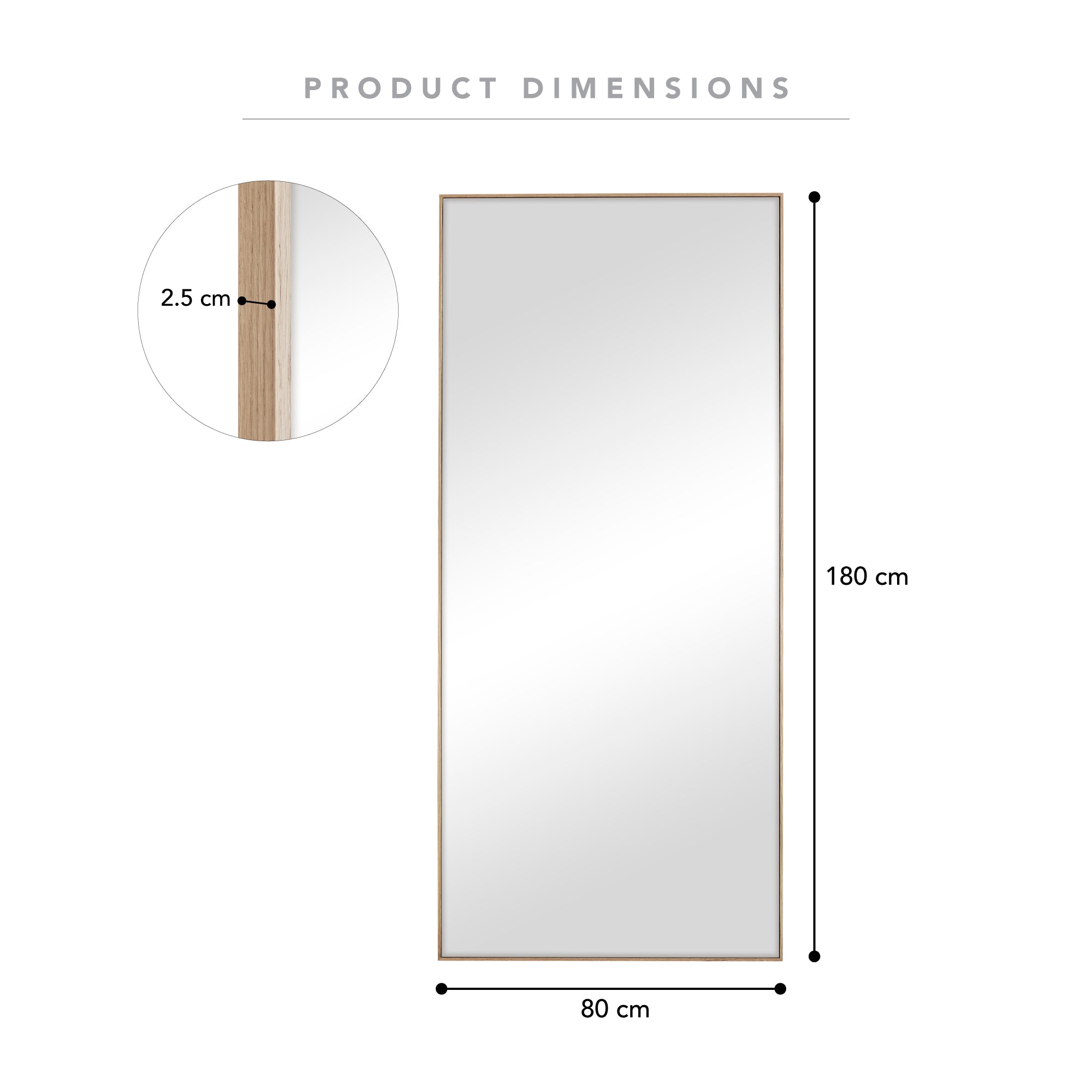 Oakleigh 180cm Rectangle Solid Oak Mirror Natural