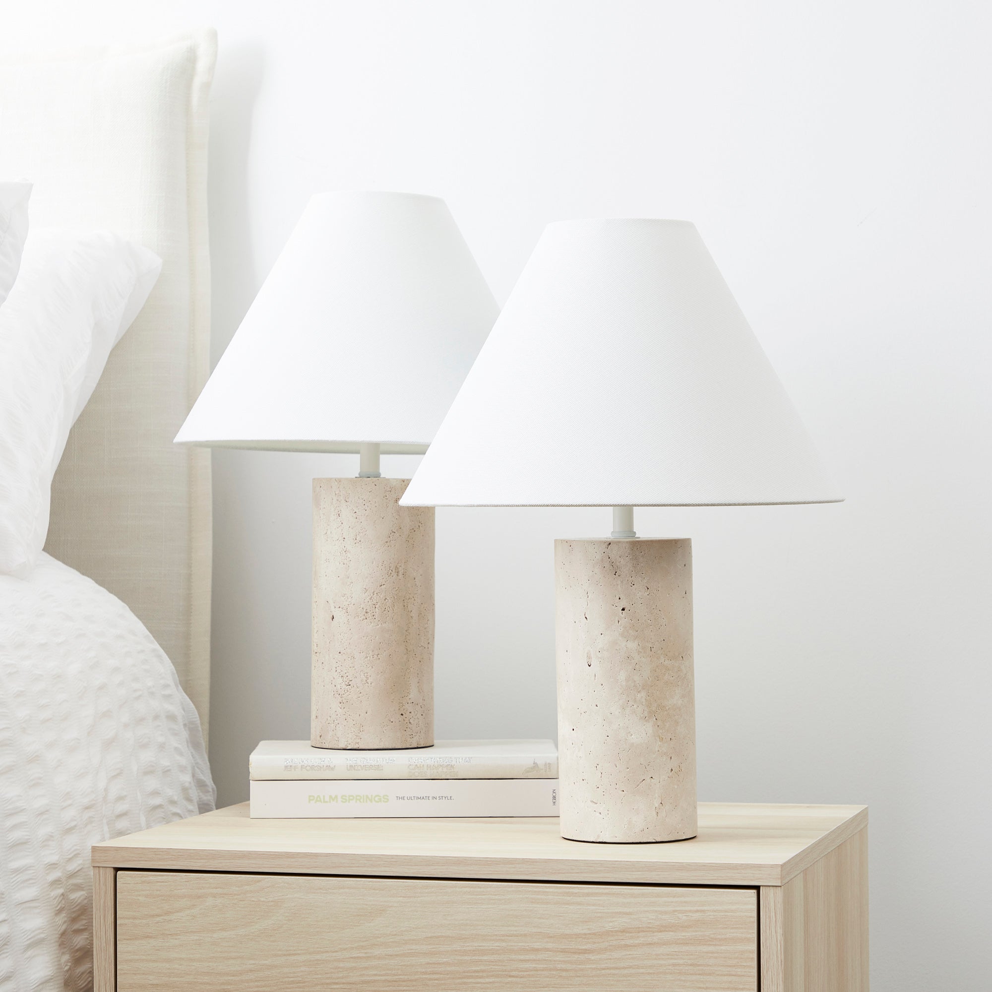 Astrid 44cm Travertine Table Lamp Natural (Set of 2)