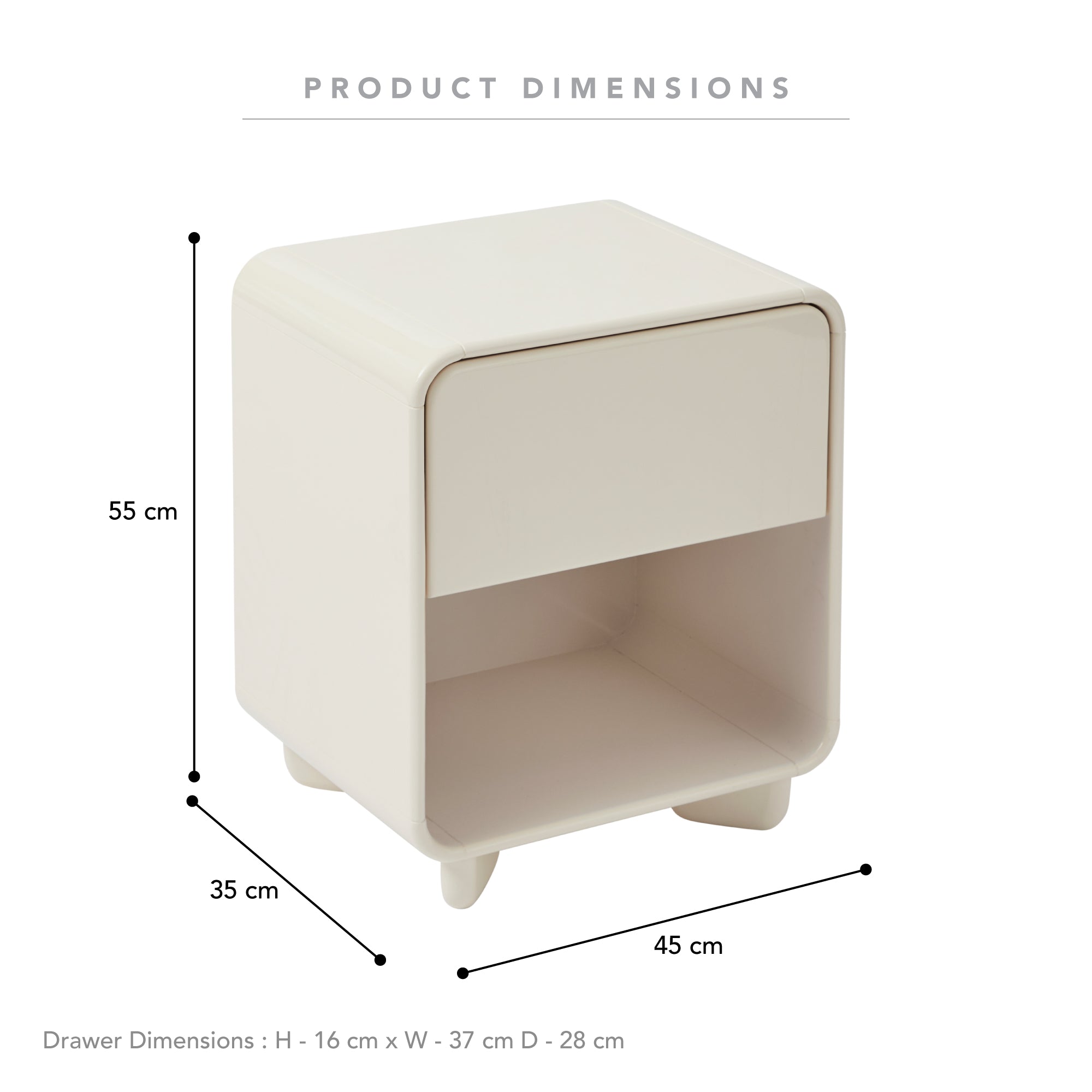 Charlie 45cm Gloss Bedside Table Cream