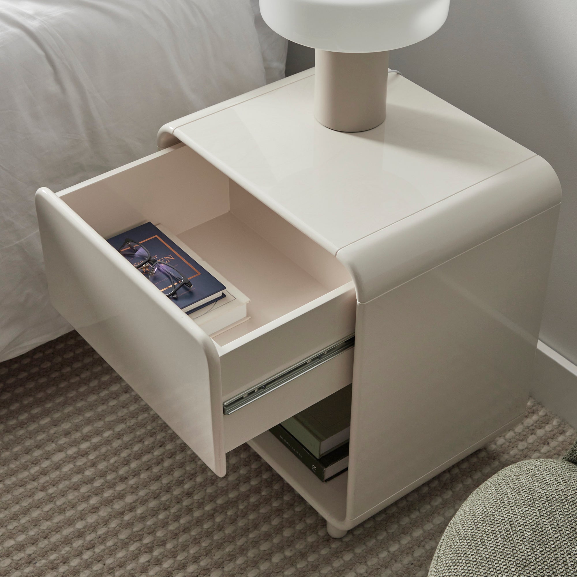 Charlie 45cm Gloss Bedside Table Cream