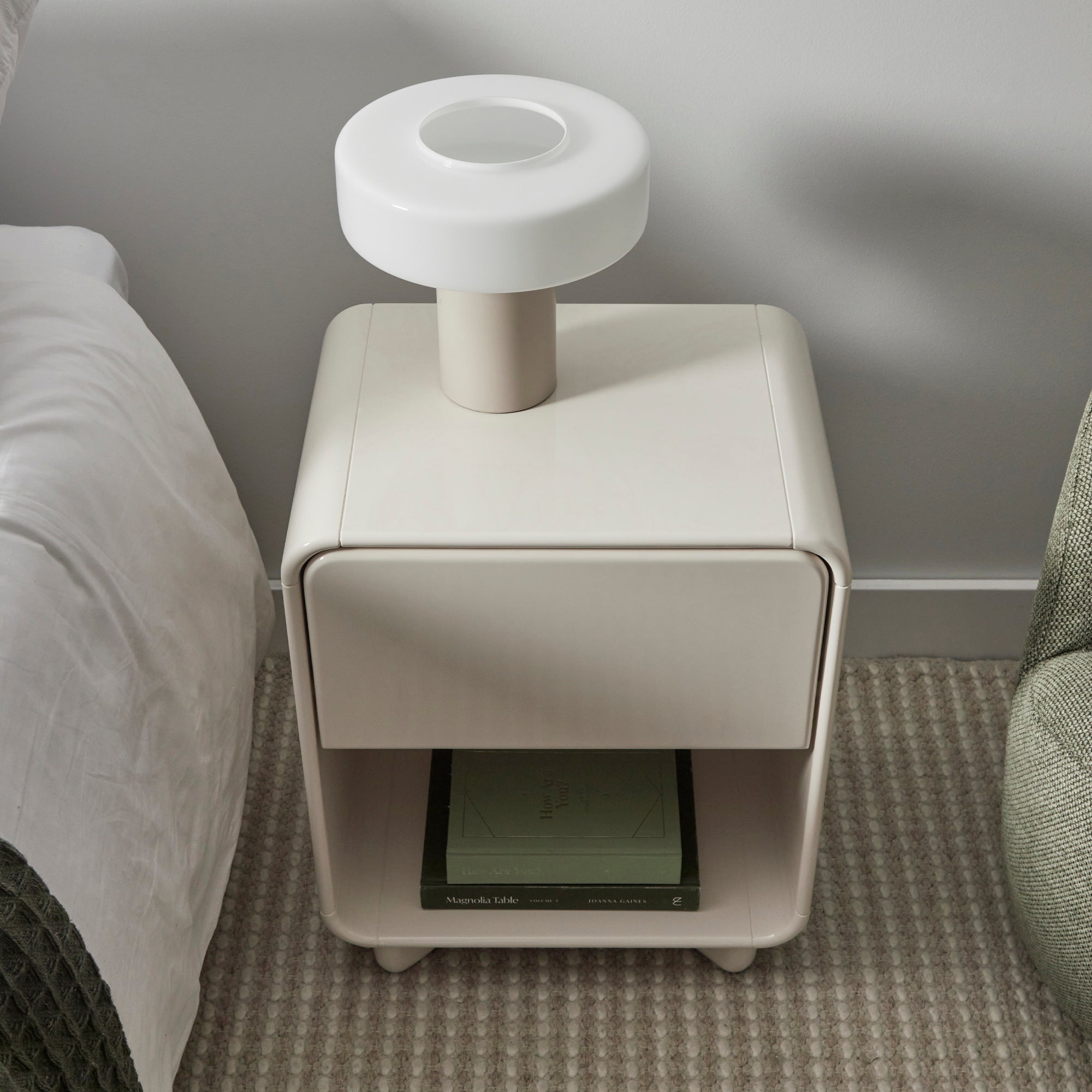 Charlie 45cm Gloss Bedside Table Cream