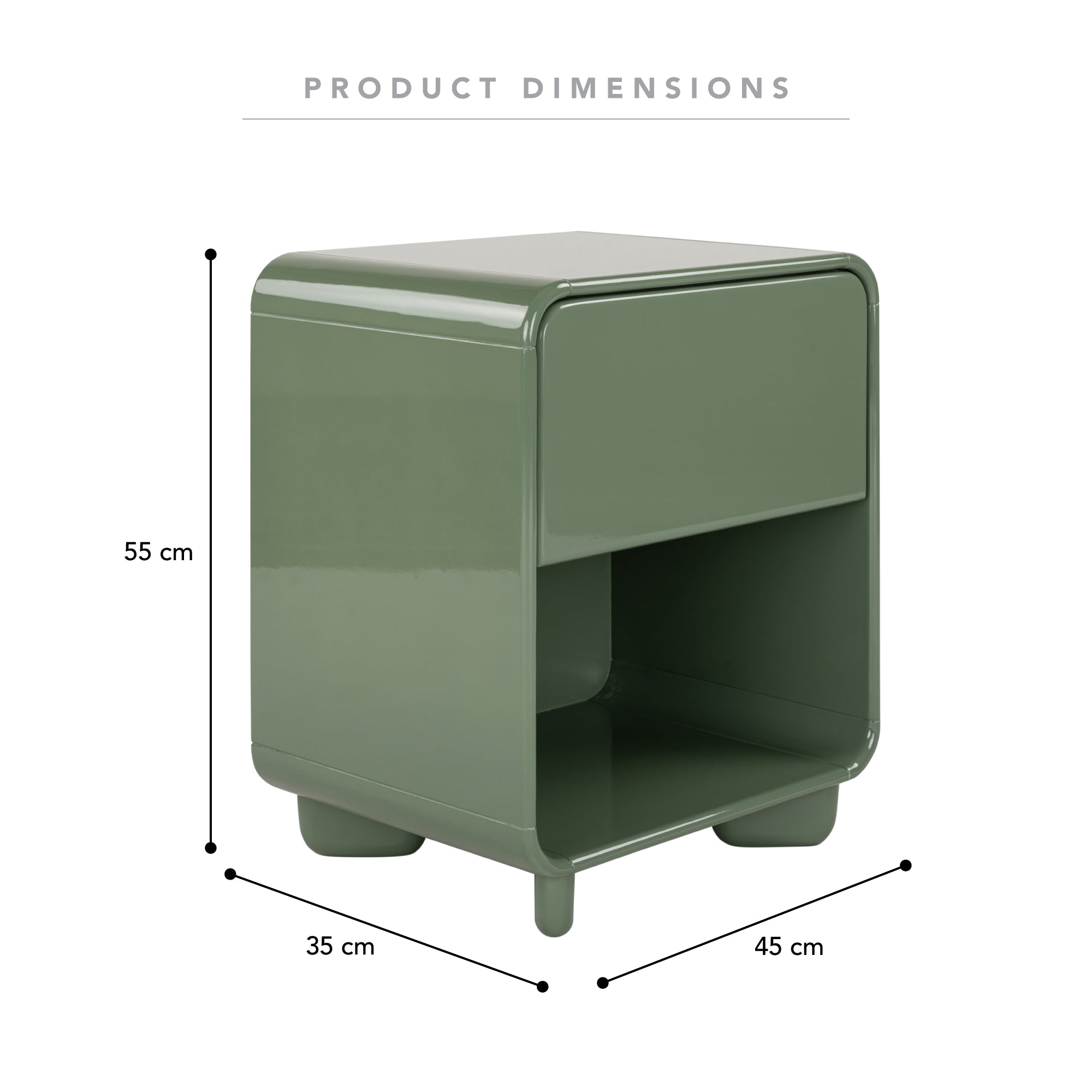 Charlie 45cm Gloss Bedside Table Green