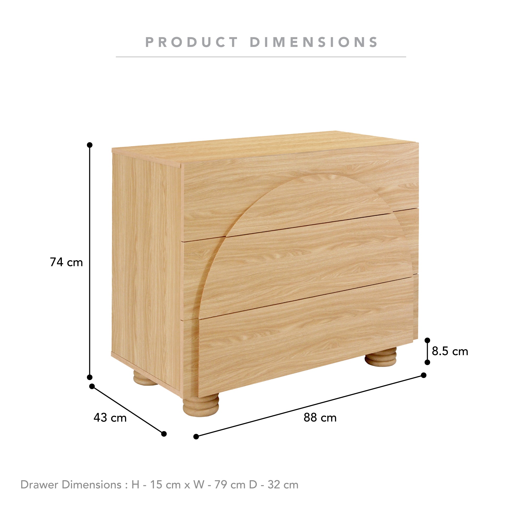 Kaari 88cm Chest of 3 Drawers Natural