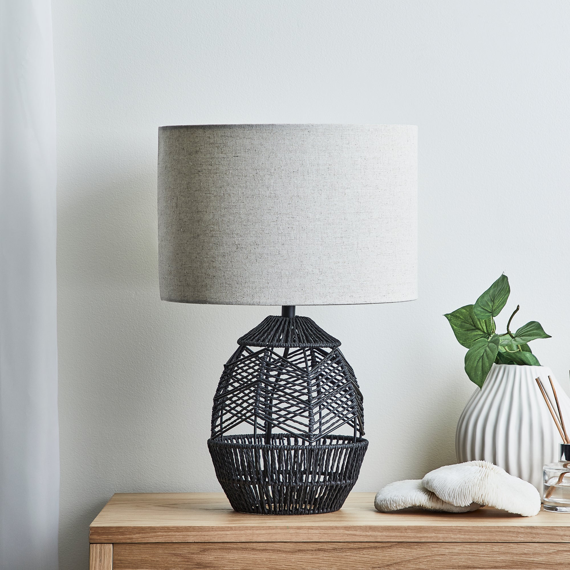 Cayman 45Cm Paper Rope Weave Table Lamp Black Lighting