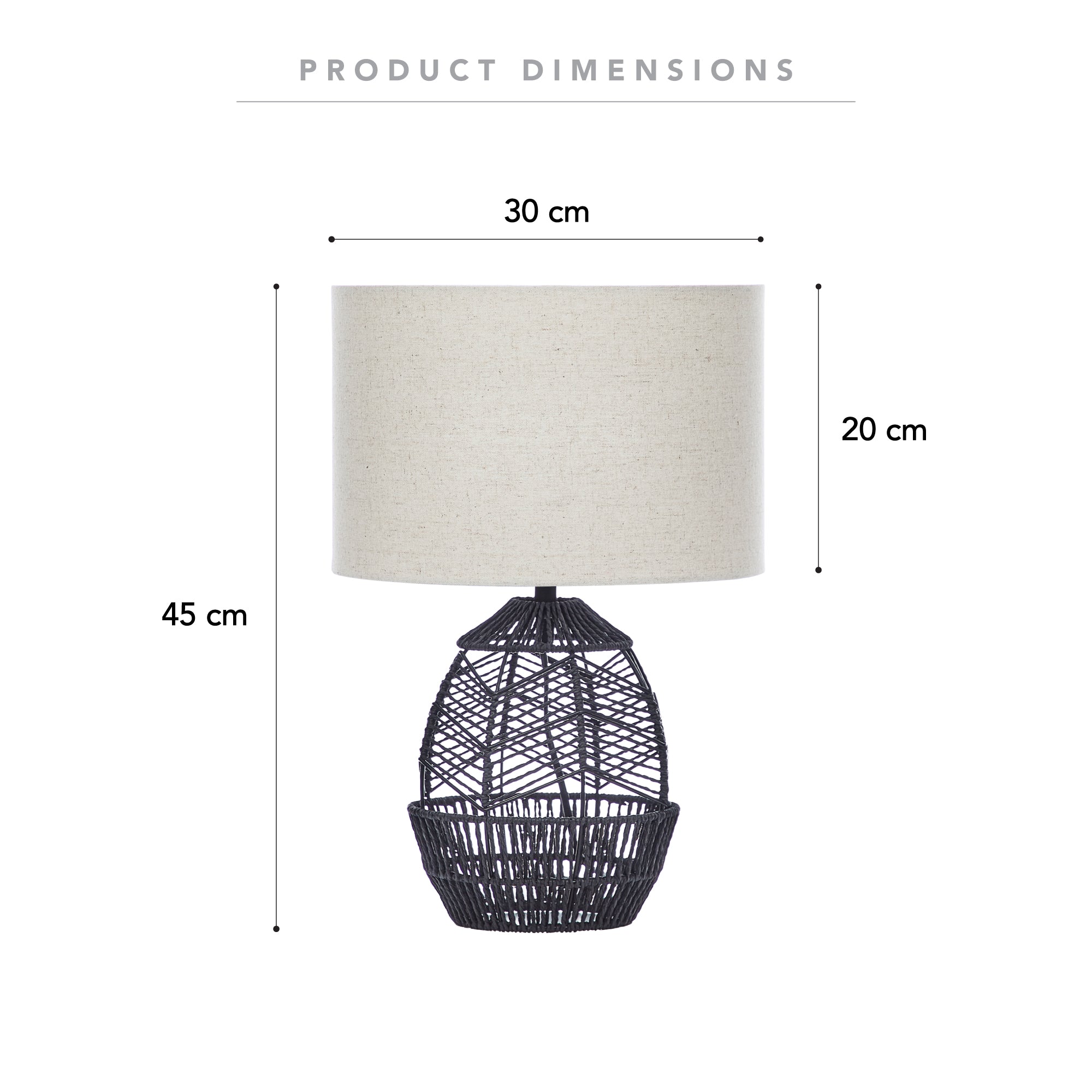 Cayman 45Cm Paper Rope Weave Table Lamp Black Lighting