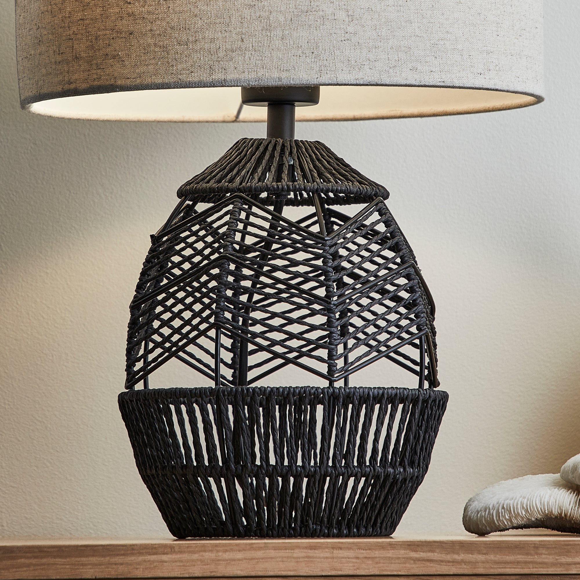 Cayman 45Cm Paper Rope Weave Table Lamp Black Lighting