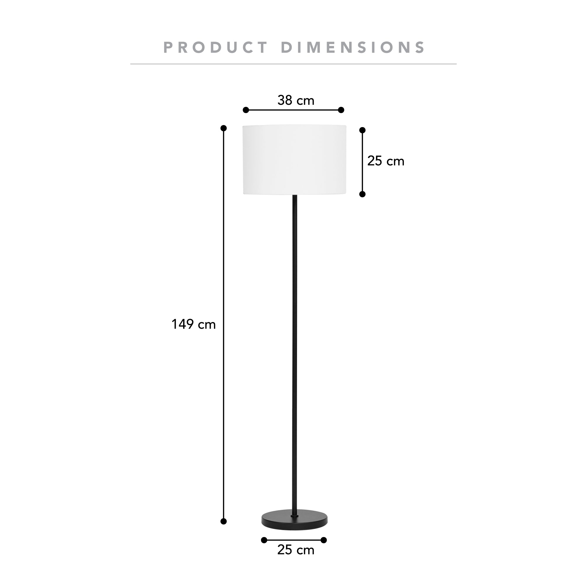 Ella 149cm Floor Lamp Black