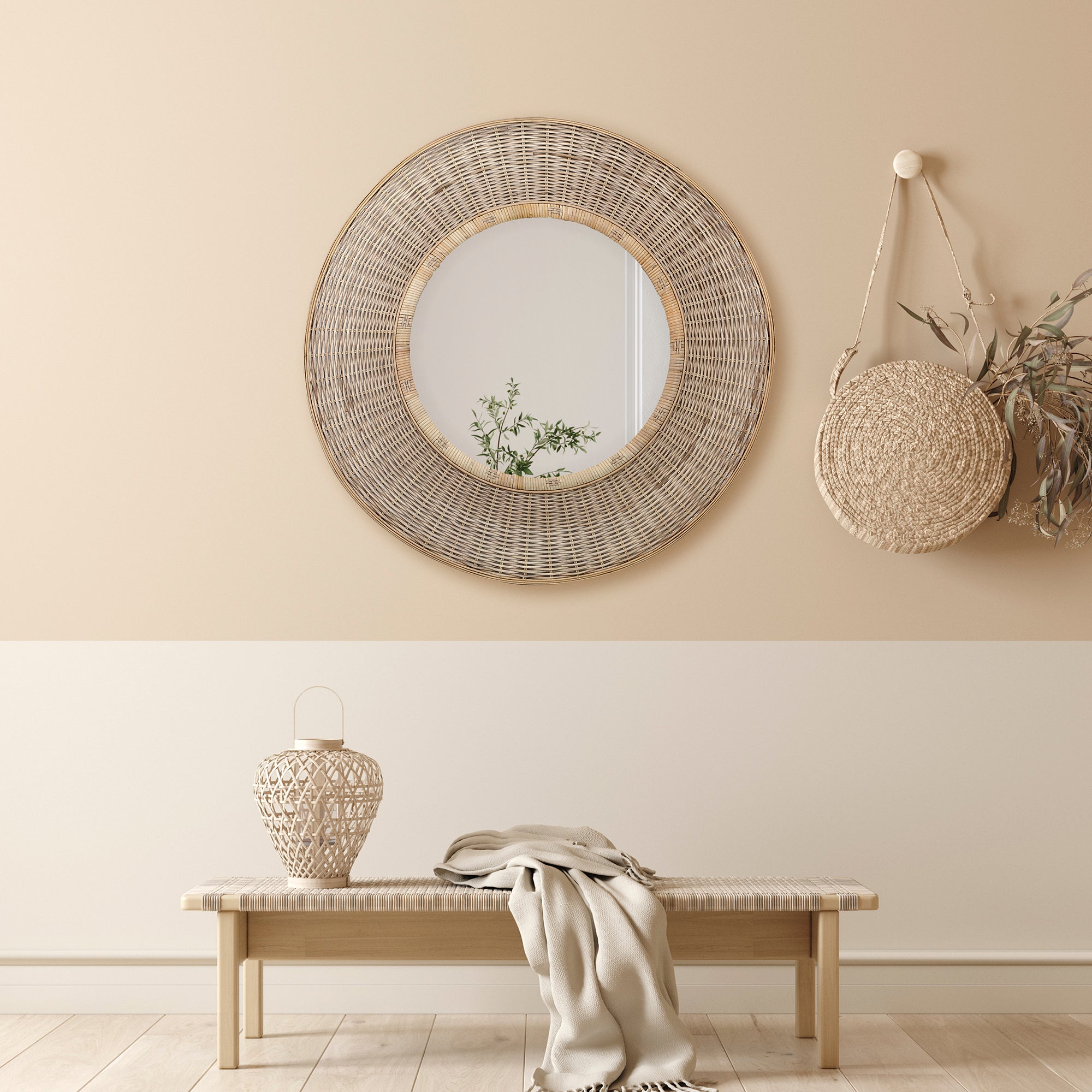 Moonah 90Cm Round Rattan Wall Mirror Mirrors