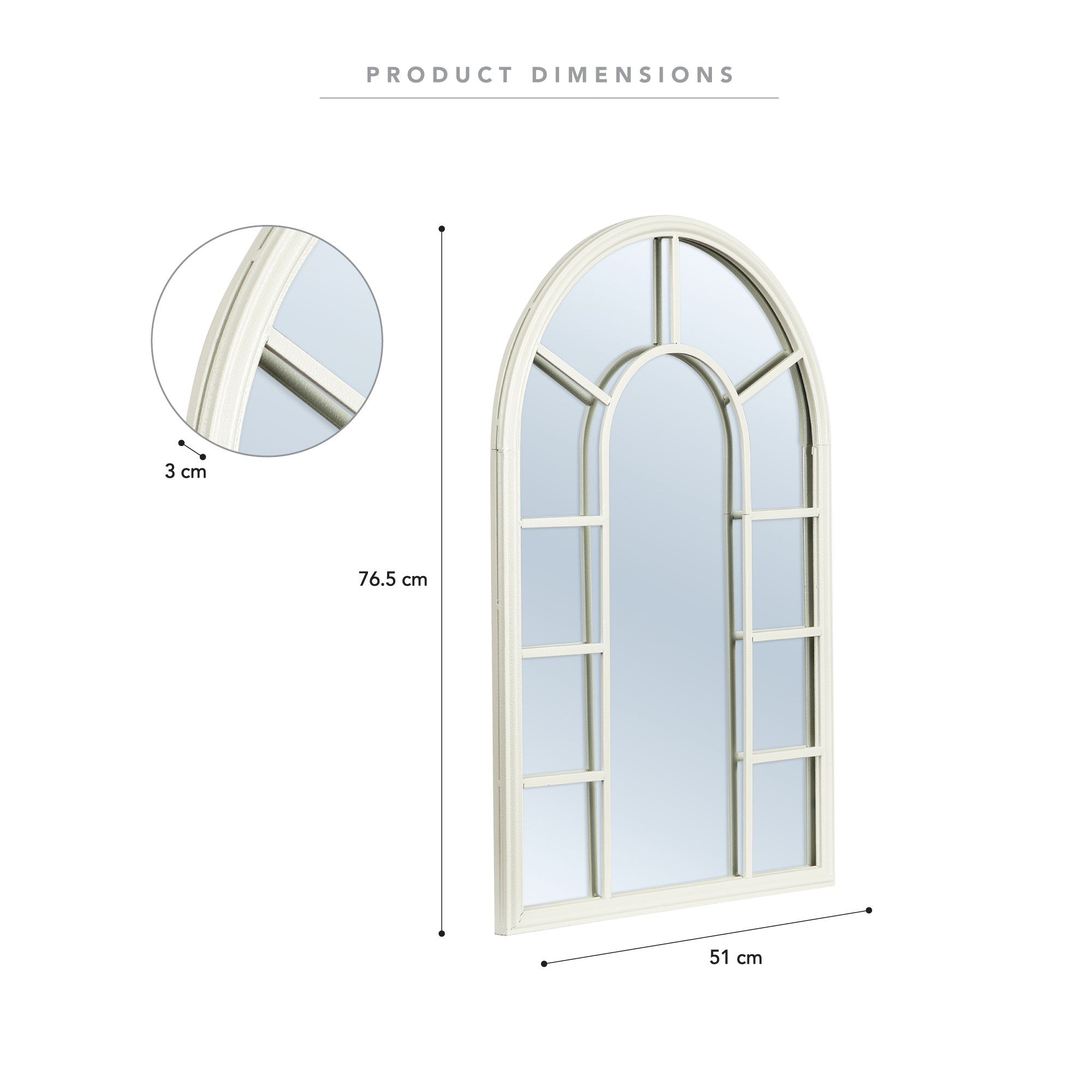 Vault 76.5Cm Arched Iron Indoor Outdoor Mirror White Mirrors