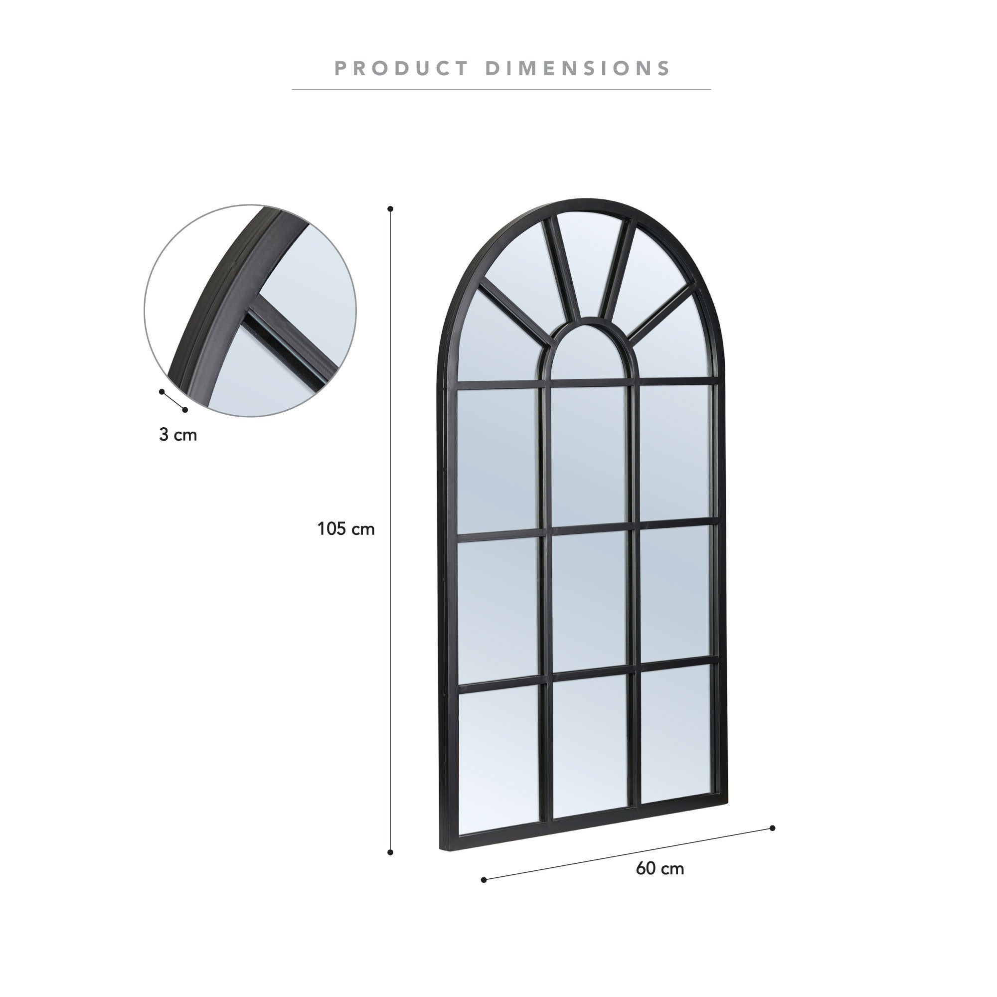 Abbey 105Cm Arch Iron Indoor Outdoor Mirror Black Mirrors