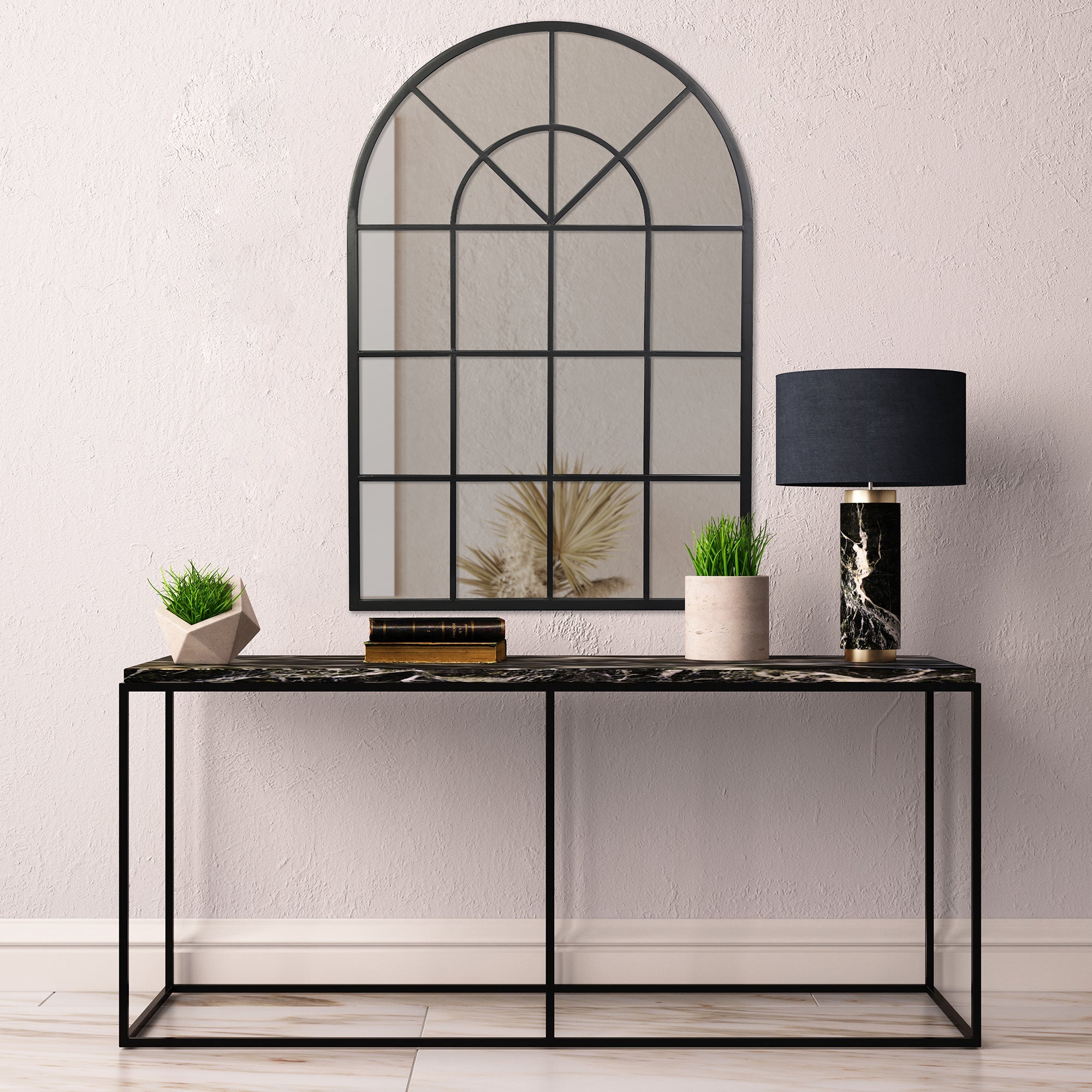 Grace 135Cm Large Arch Iron Indoor Outdoor Mirror Black Mirrors