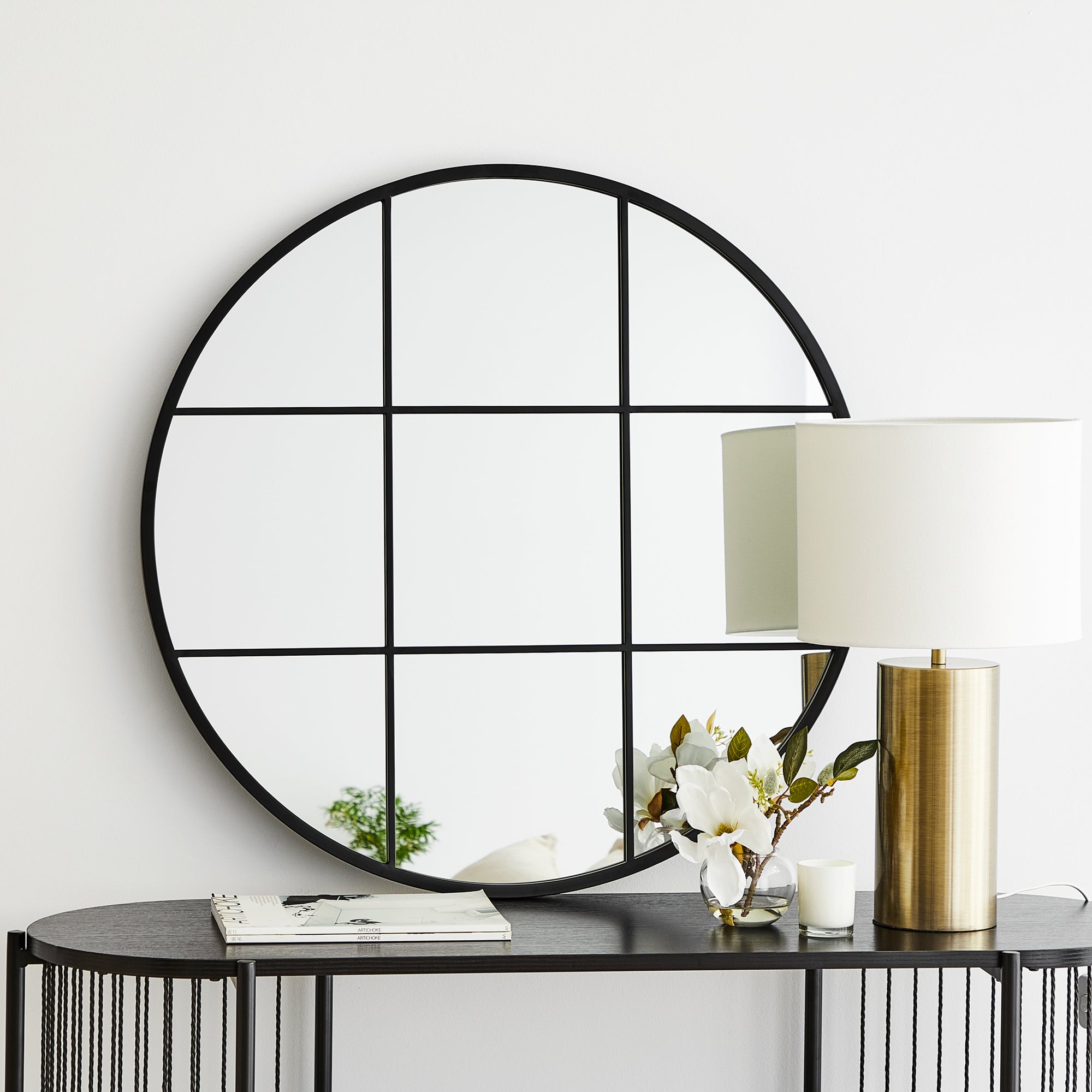 Sophia 80cm Round Mirror Black