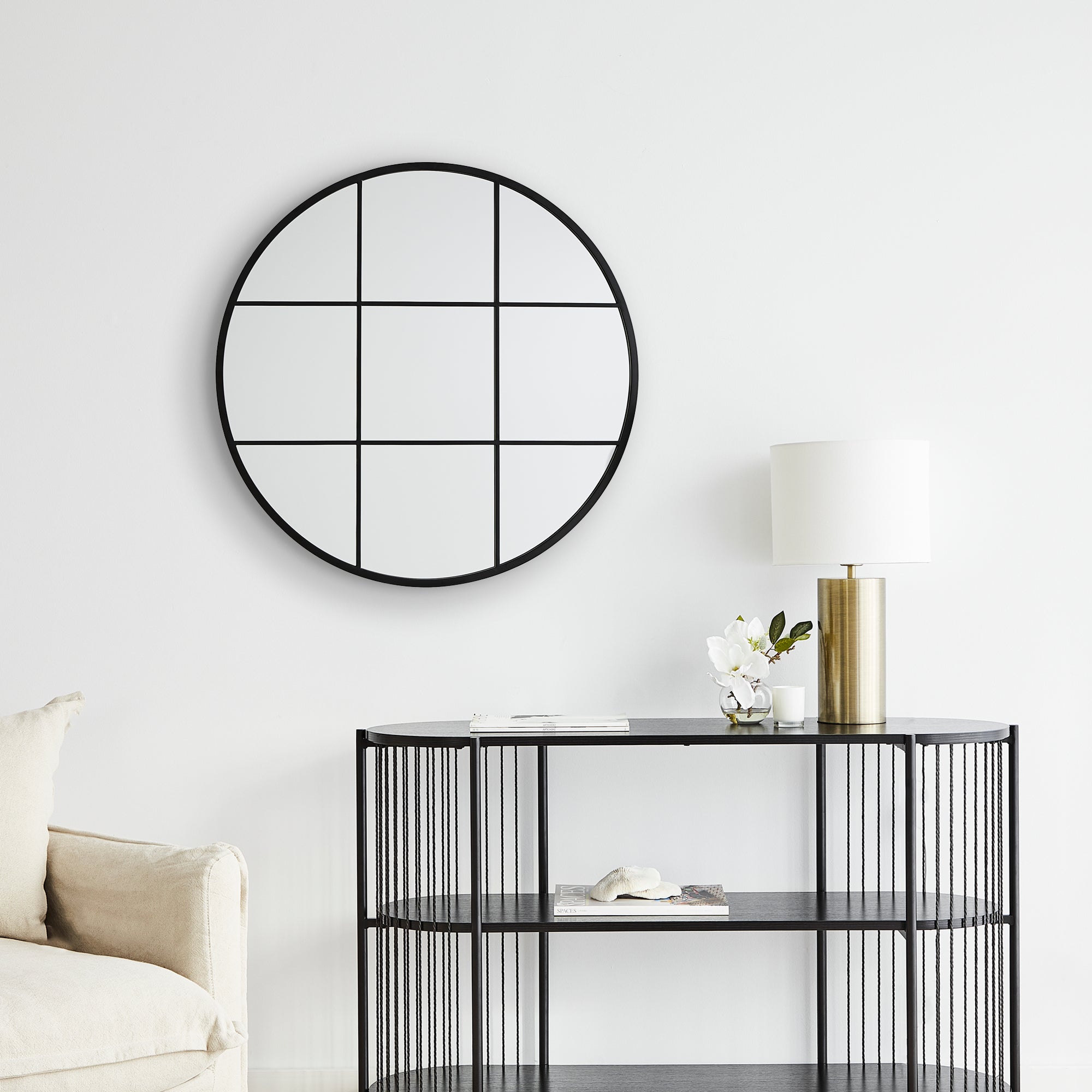 Sophia 80cm Round Mirror Black