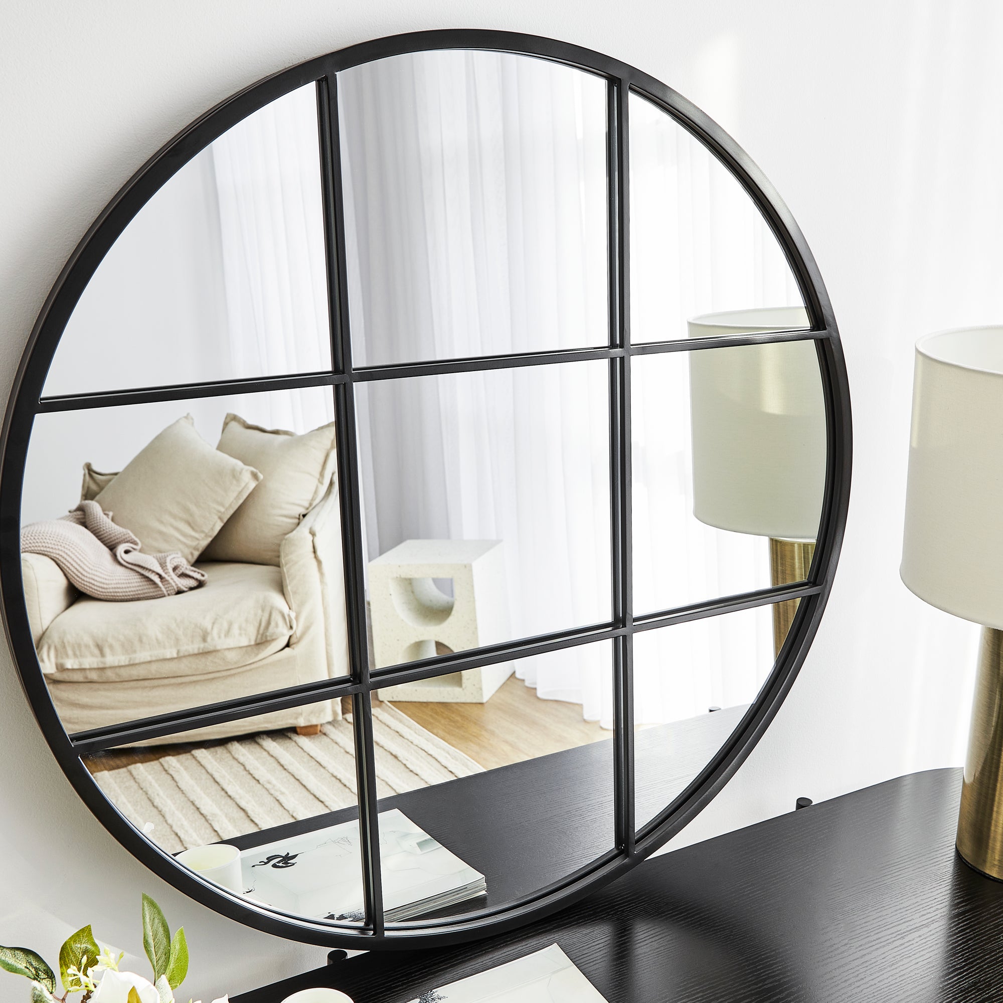 Sophia 80cm Round Mirror Black