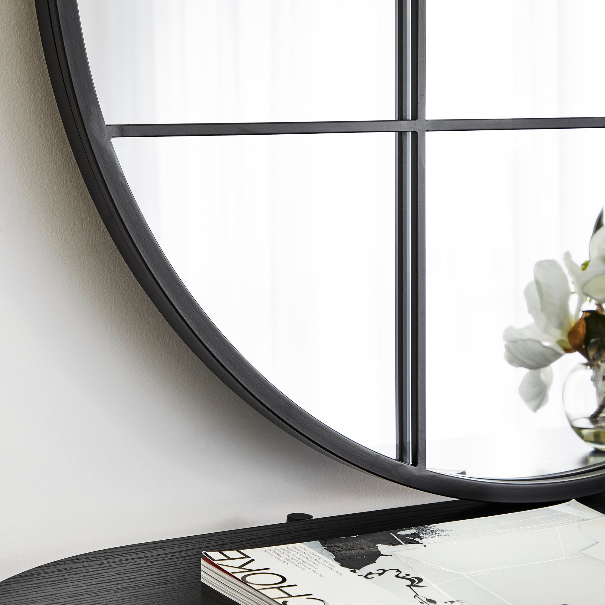 Sophia 80cm Round Mirror Black