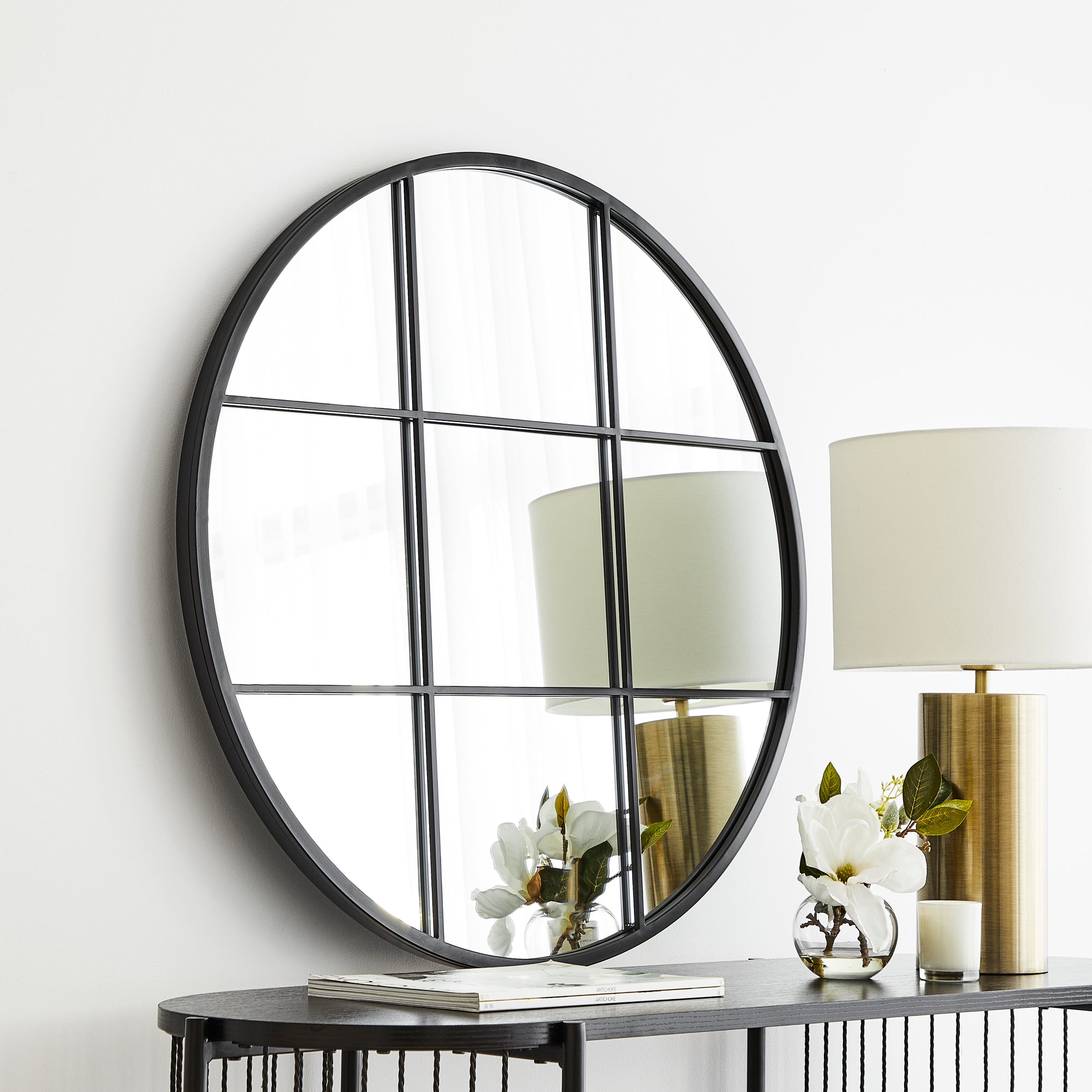 Sophia 80cm Round Mirror Black