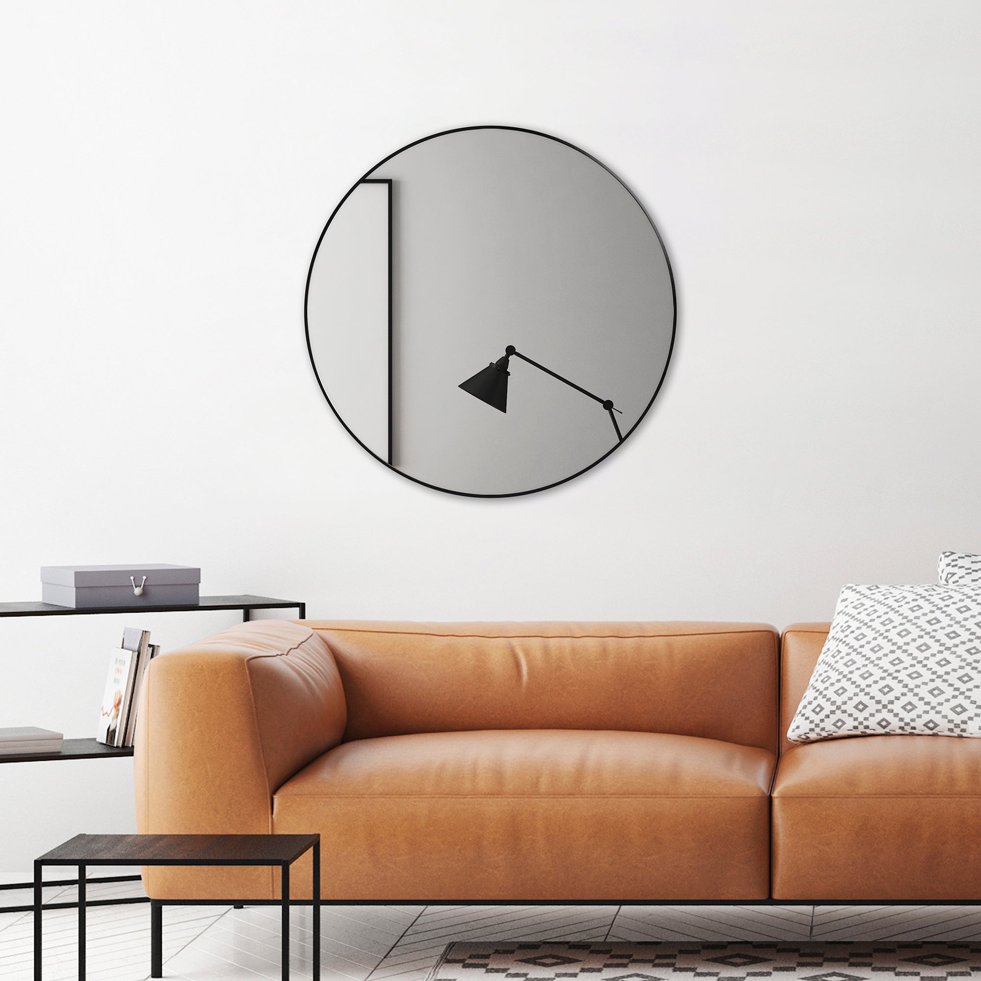 Linda 90Cm Round Wall Mirror Black Mirrors