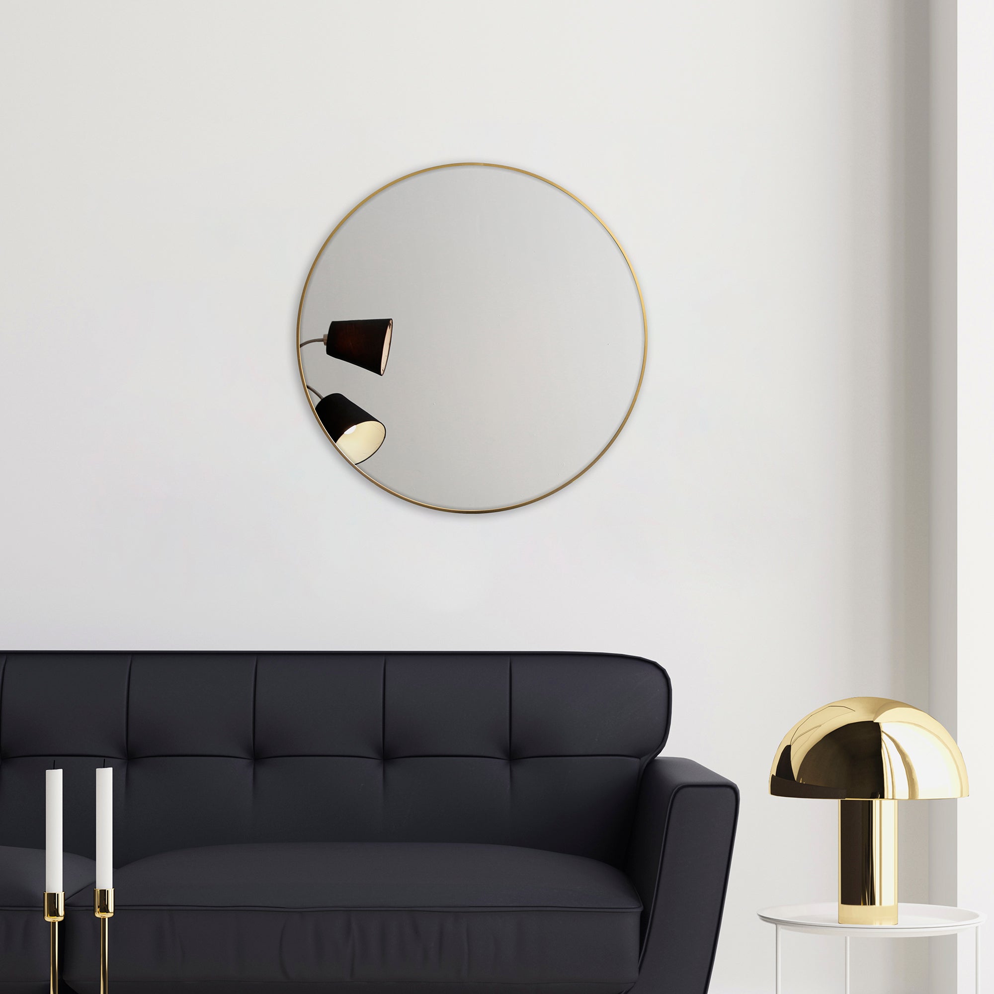 Linda 90Cm Round Wall Mirror Gold Mirrors