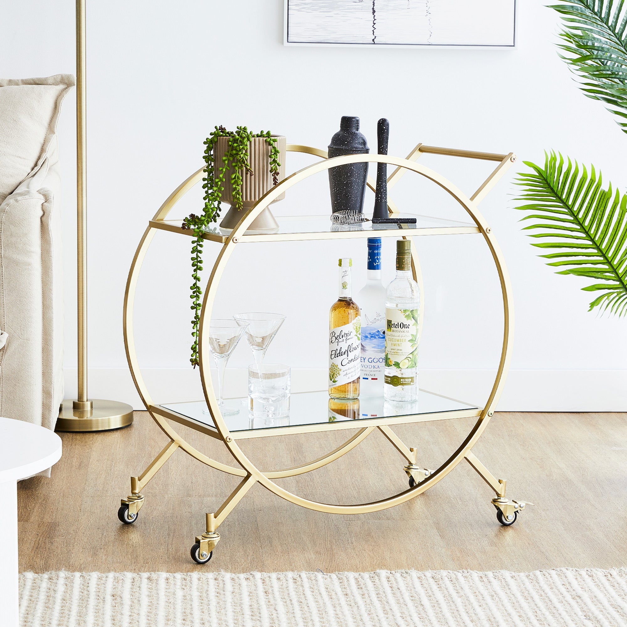 Remy Steel Bar Cart With Glass Rack Gold Carts