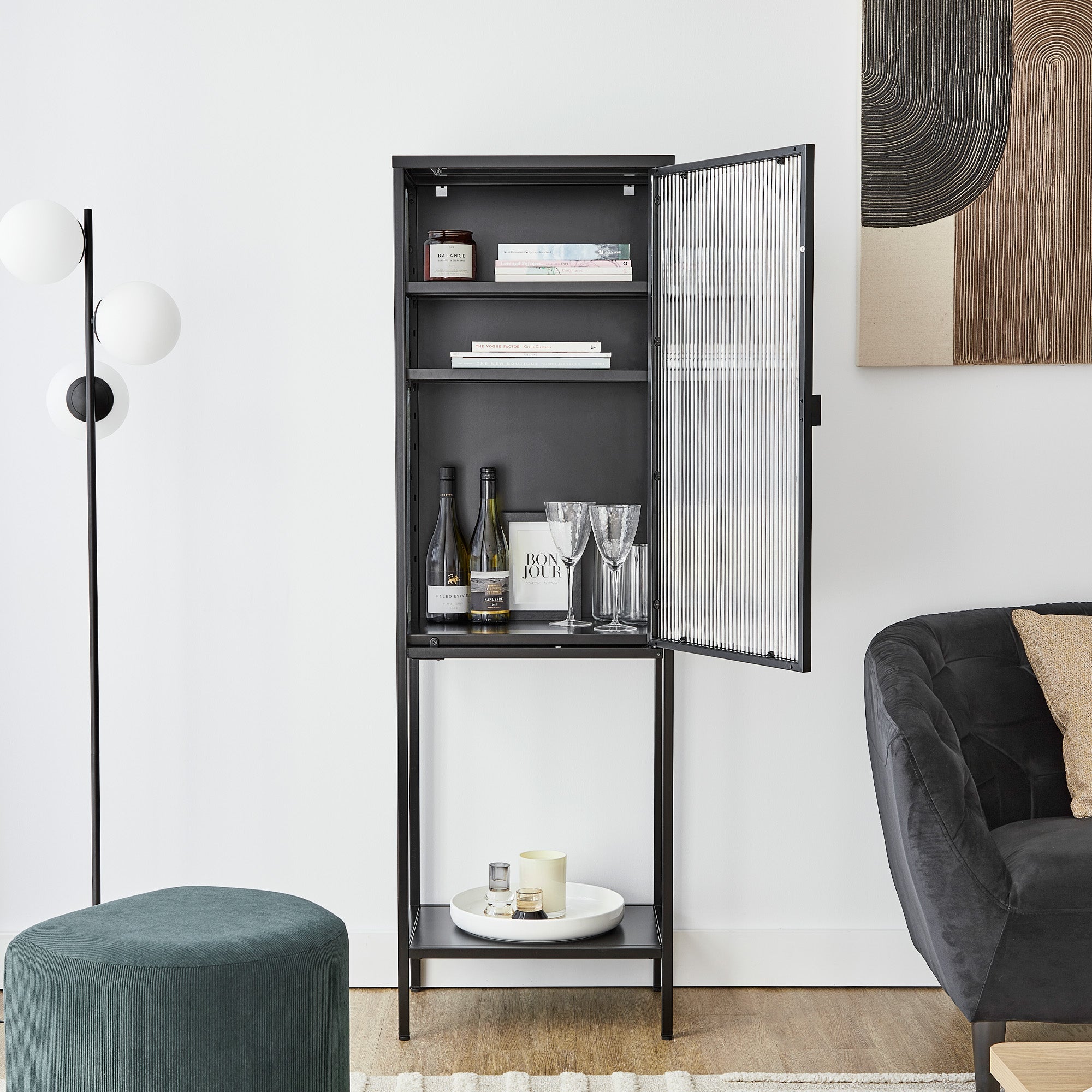 Eve 160Cm Modern Metal Tall Cabinet Black Cabinets