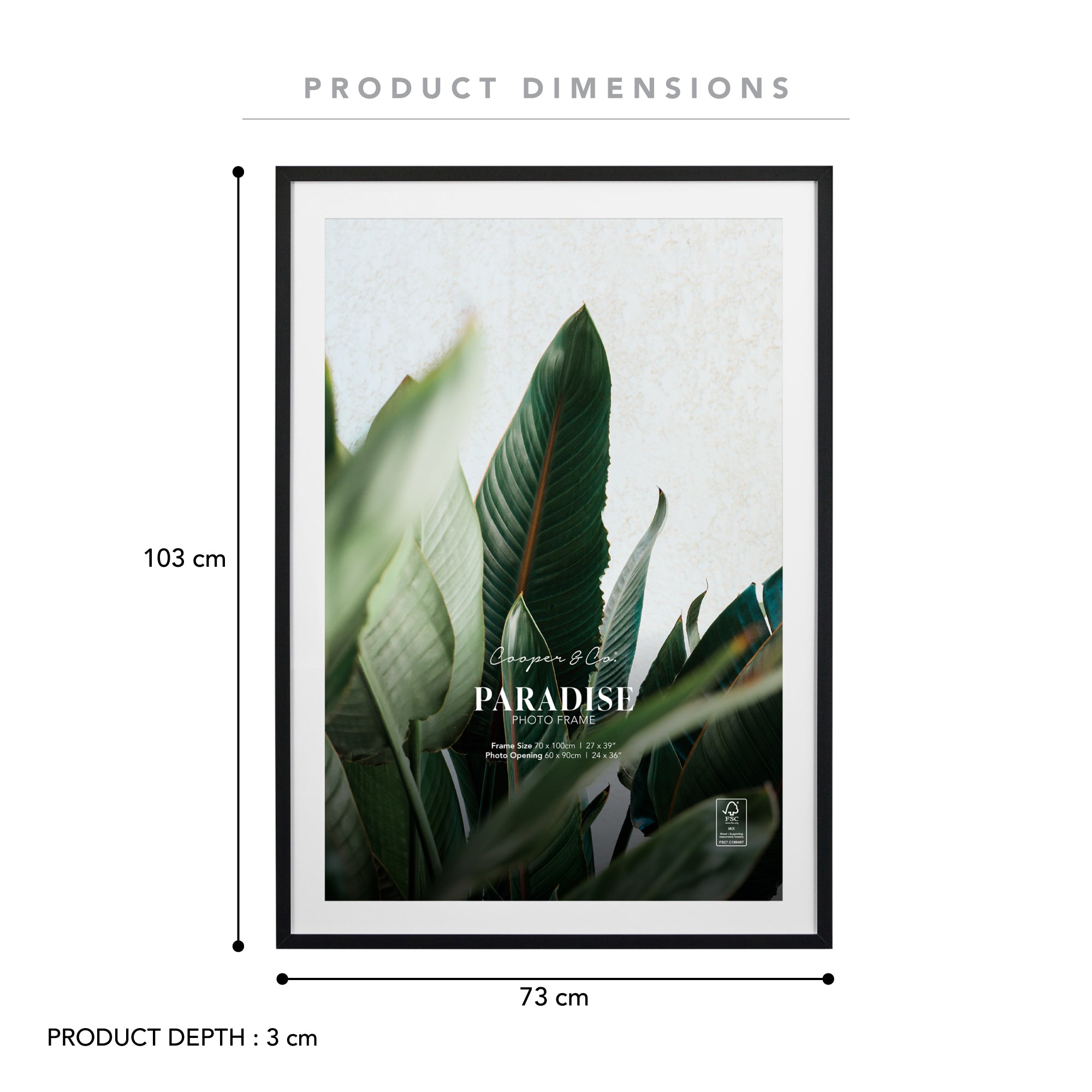 70x100cm Mat to 60x90cm Premium Paradise Wooden Photo Frame