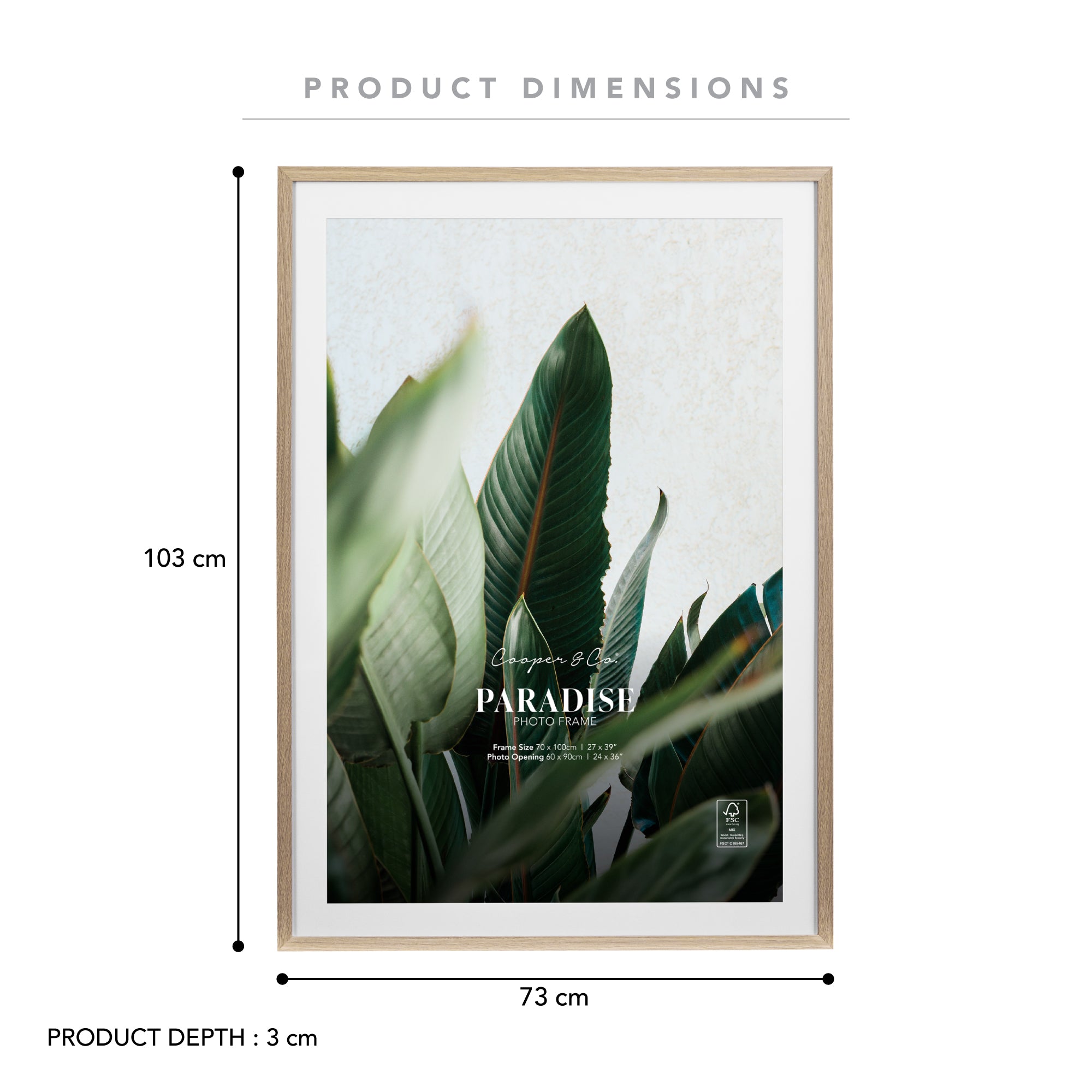 70x100cm Mat to 60x90cm Premium Paradise Wooden Photo Frame