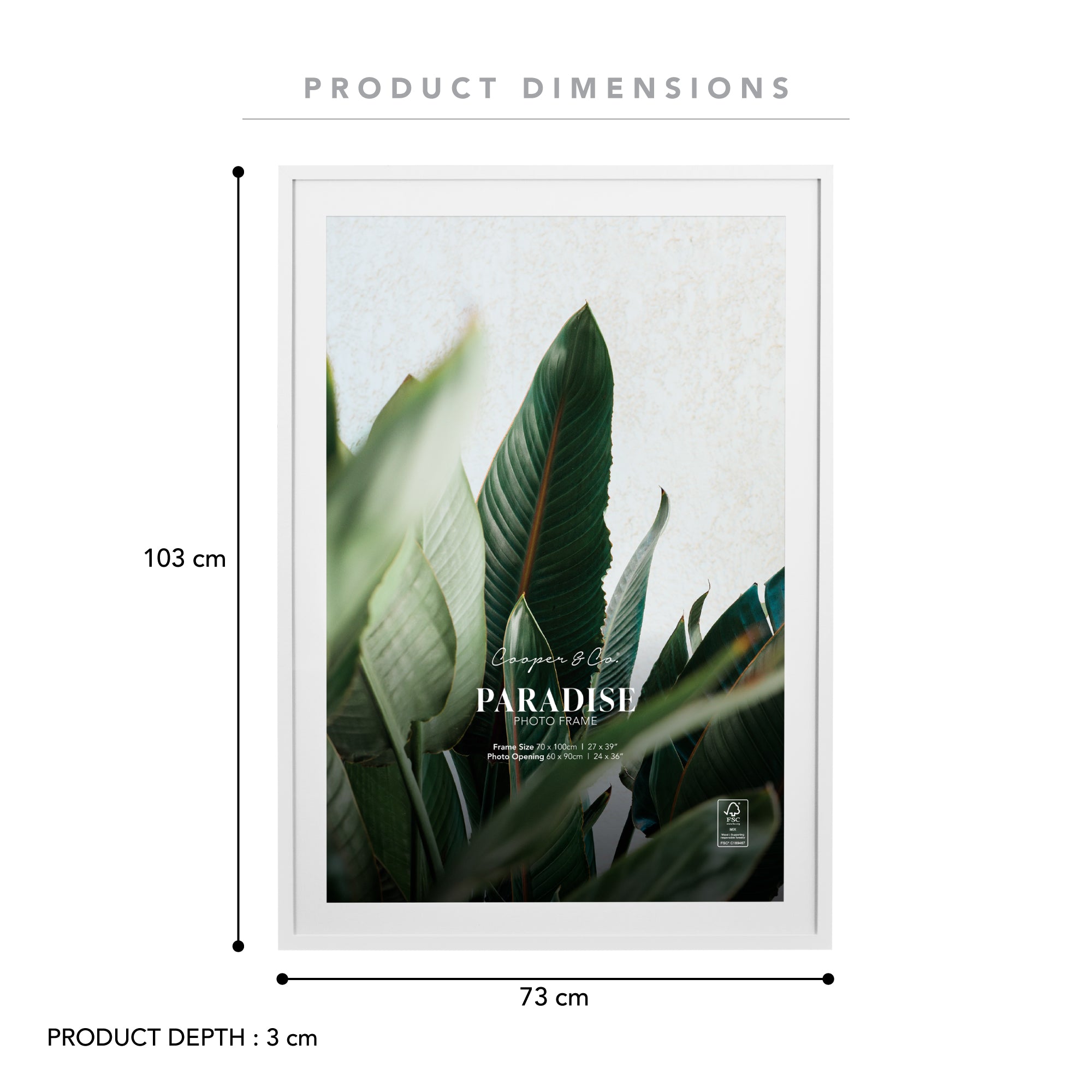 70x100cm Mat to 60x90cm Premium Paradise Wooden Photo Frame