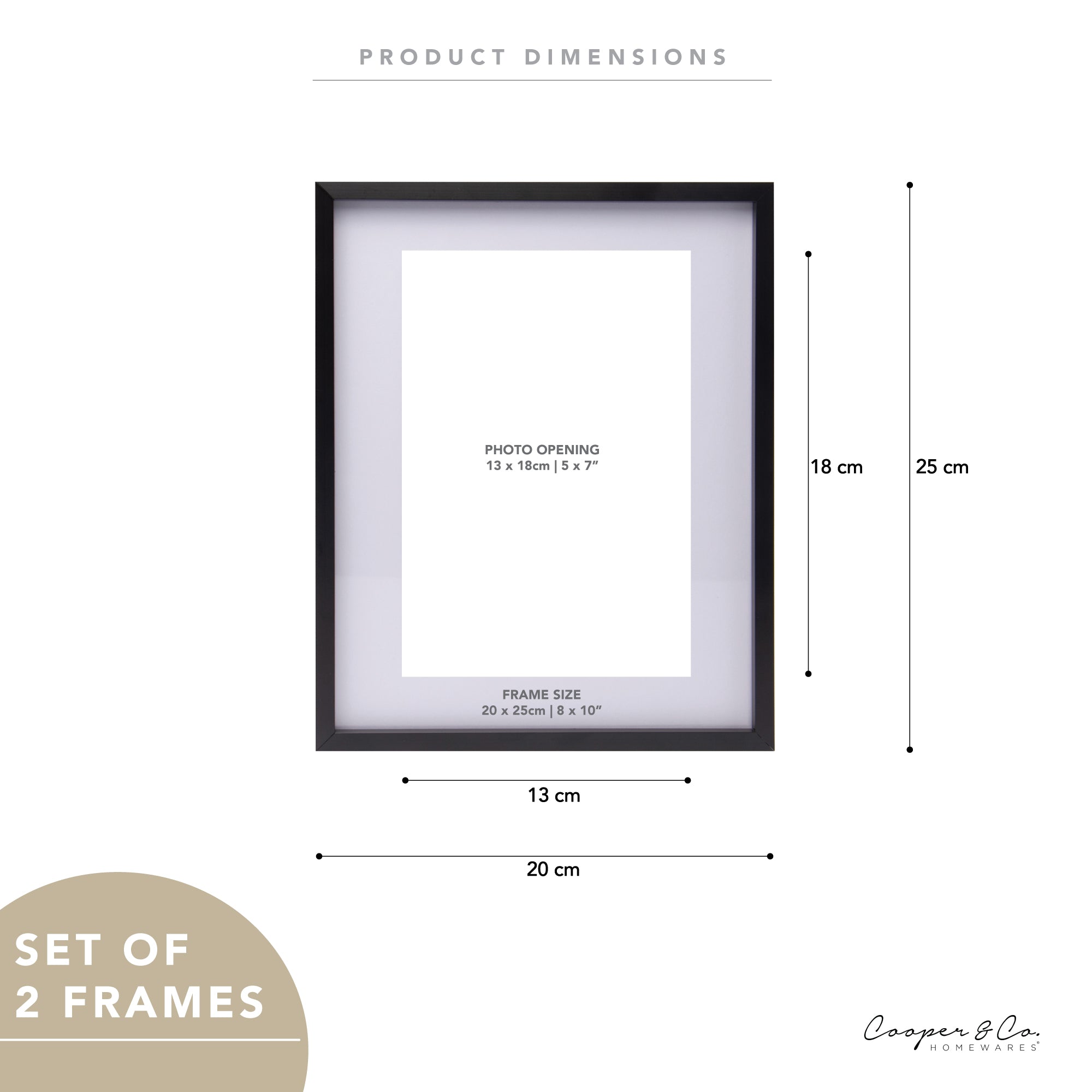 Set Of 2 20x25cm Mat to 13x18cm Premium Metal Photo Frames