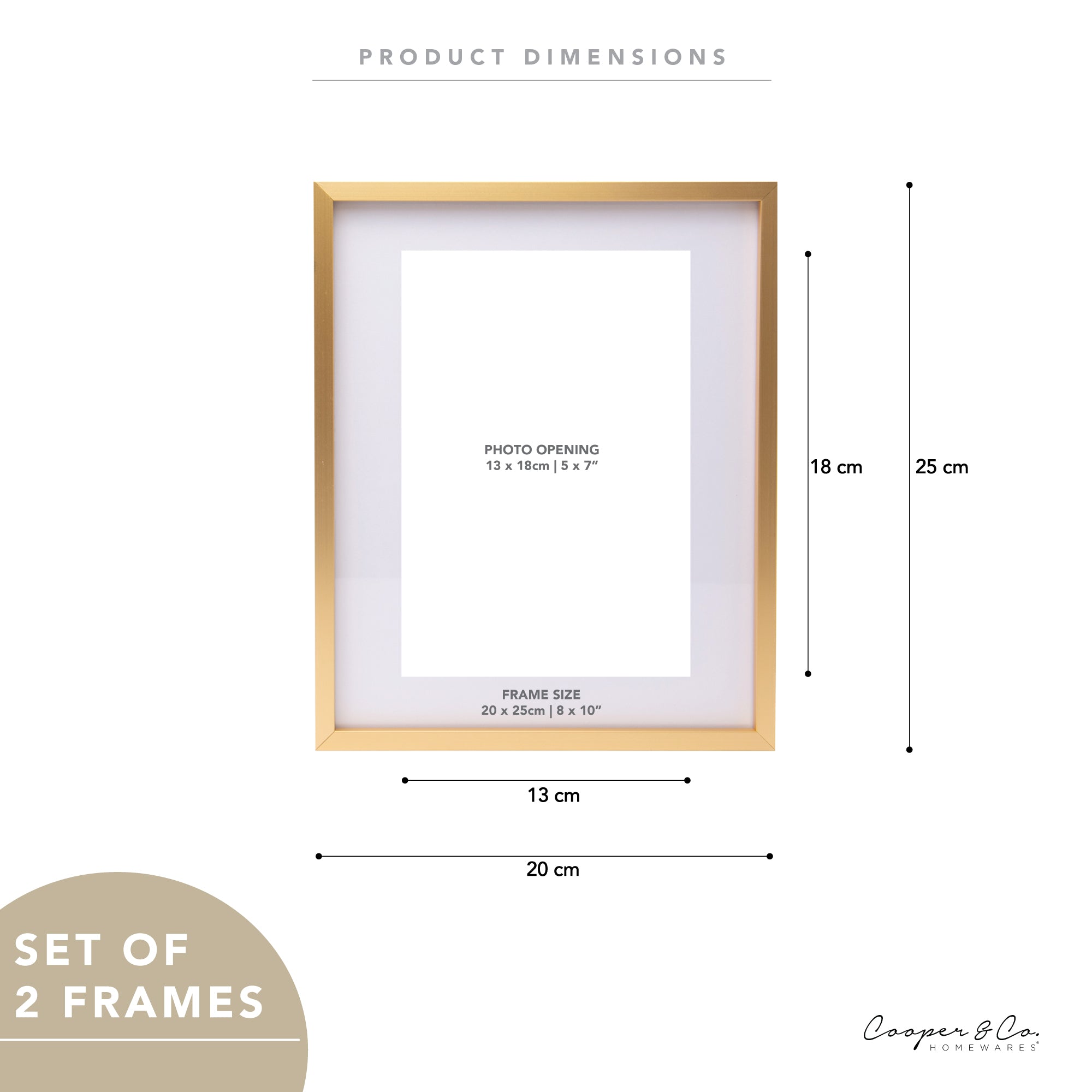 Set Of 2 20x25cm Mat to 13x18cm Premium Metal Photo Frames