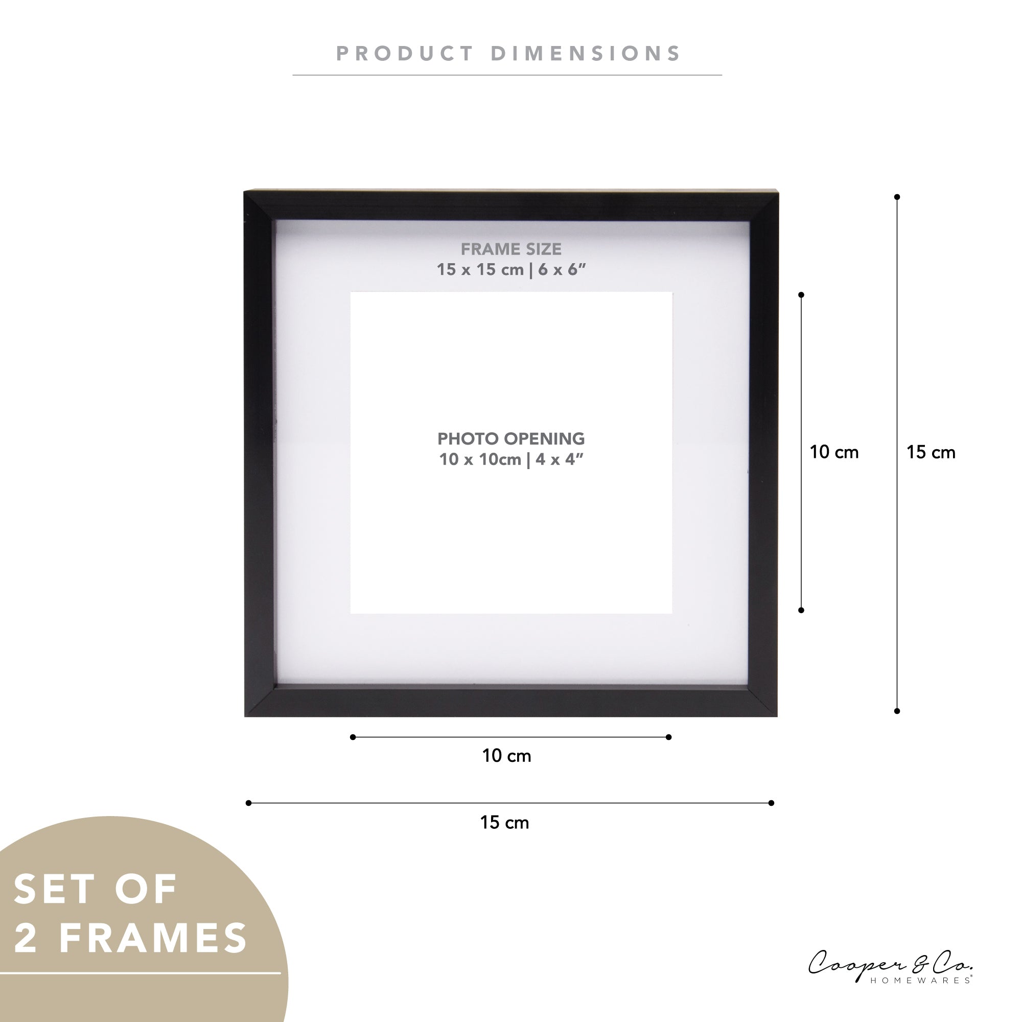 Set Of 2 15x15cm Mat to 10x10cm Premium Metal Photo Frames