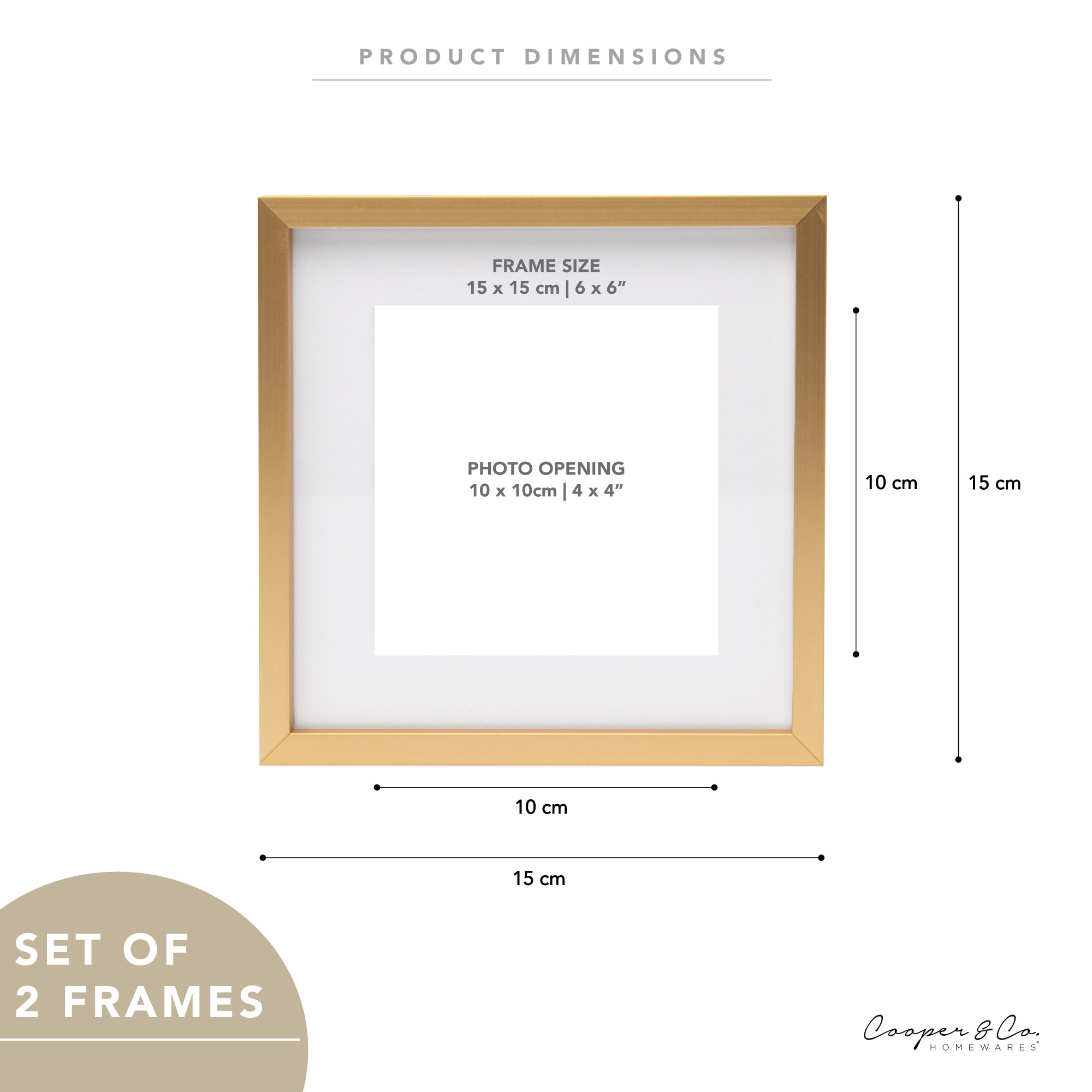 Set Of 2 15x15cm Mat to 10x10cm Premium Metal Photo Frames