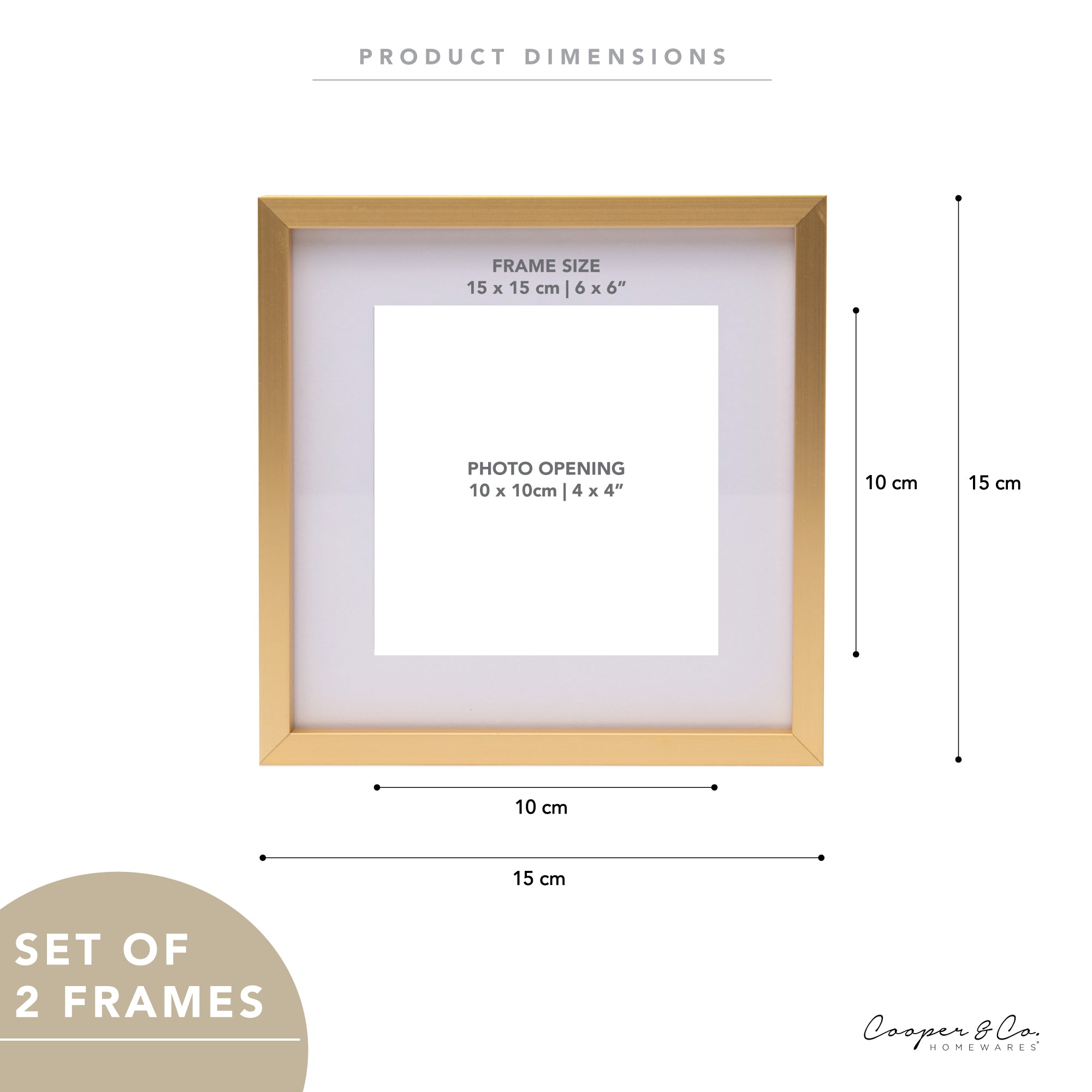 Set Of 2 15x15cm Mat to 10x10cm Premium Metal Photo Frames