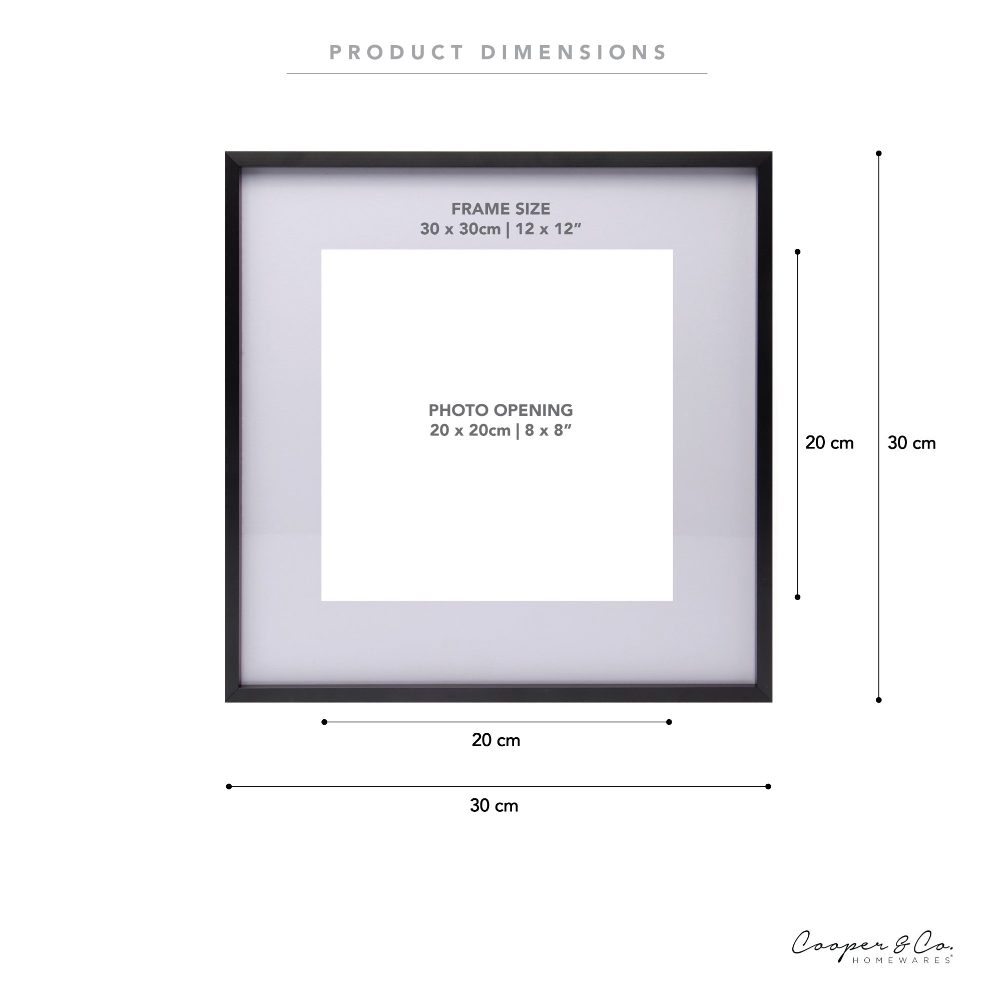 30x30cm Mat to 20x20cm Premium Metal Photo Frame