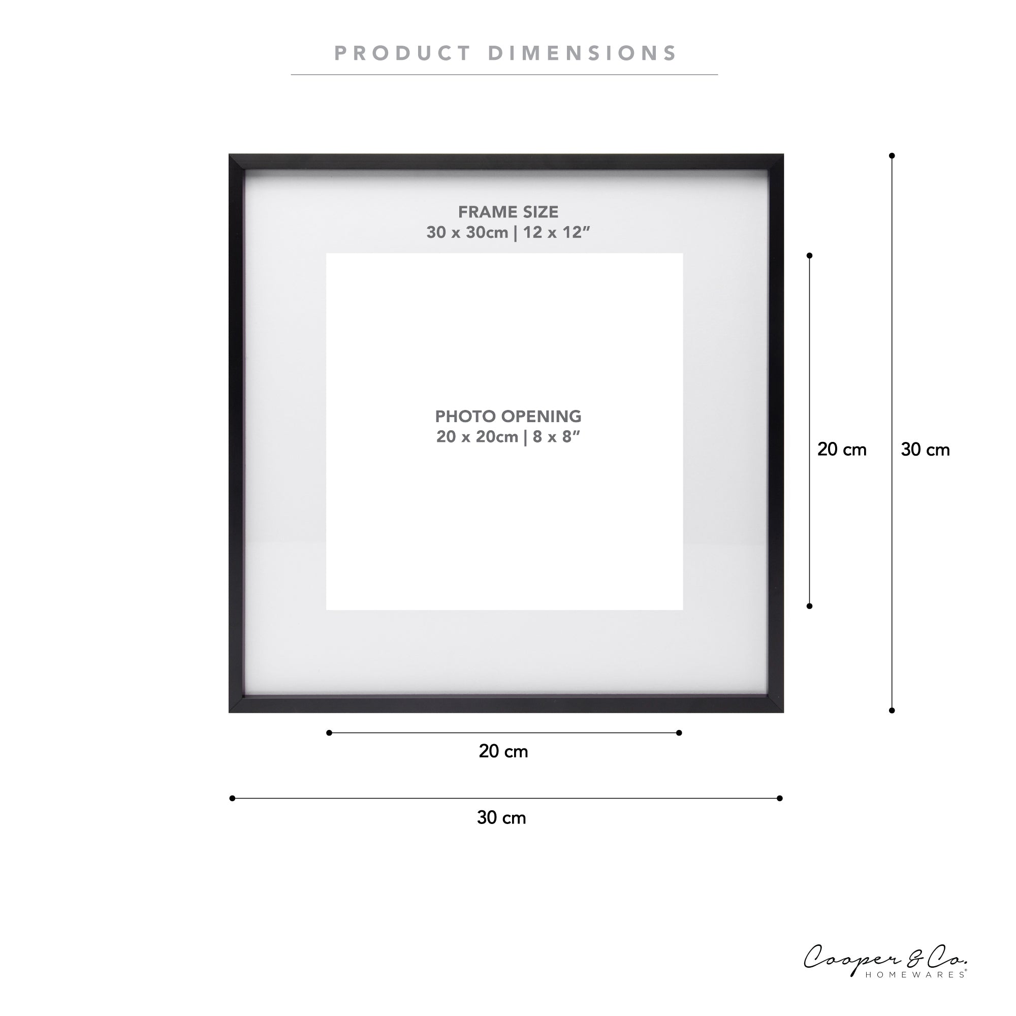 30x30cm Mat to 20x20cm Premium Metal Photo Frame