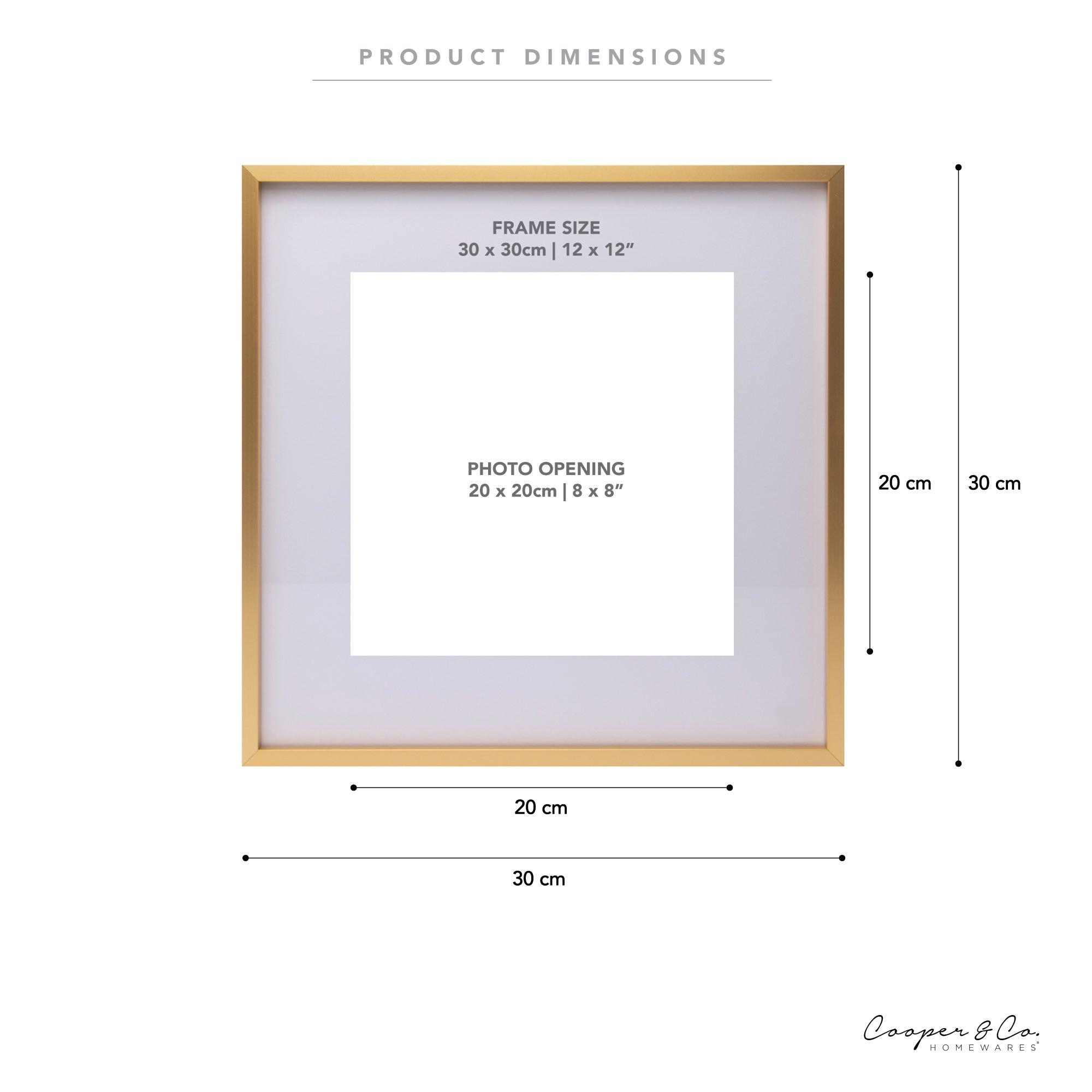 30x30cm Mat to 20x20cm Premium Metal Photo Frame