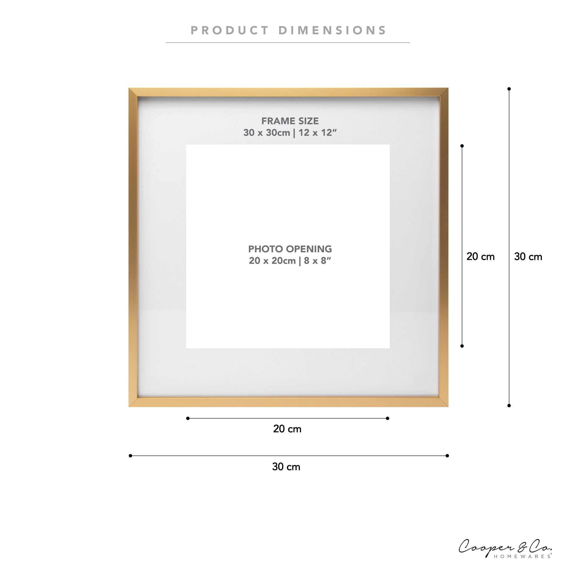 30x30cm Mat to 20x20cm Premium Metal Photo Frame