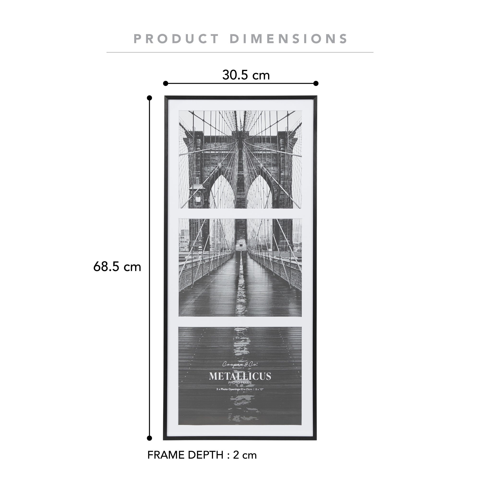 Metal 3 Slot Collage Photo Frame 20x25cm