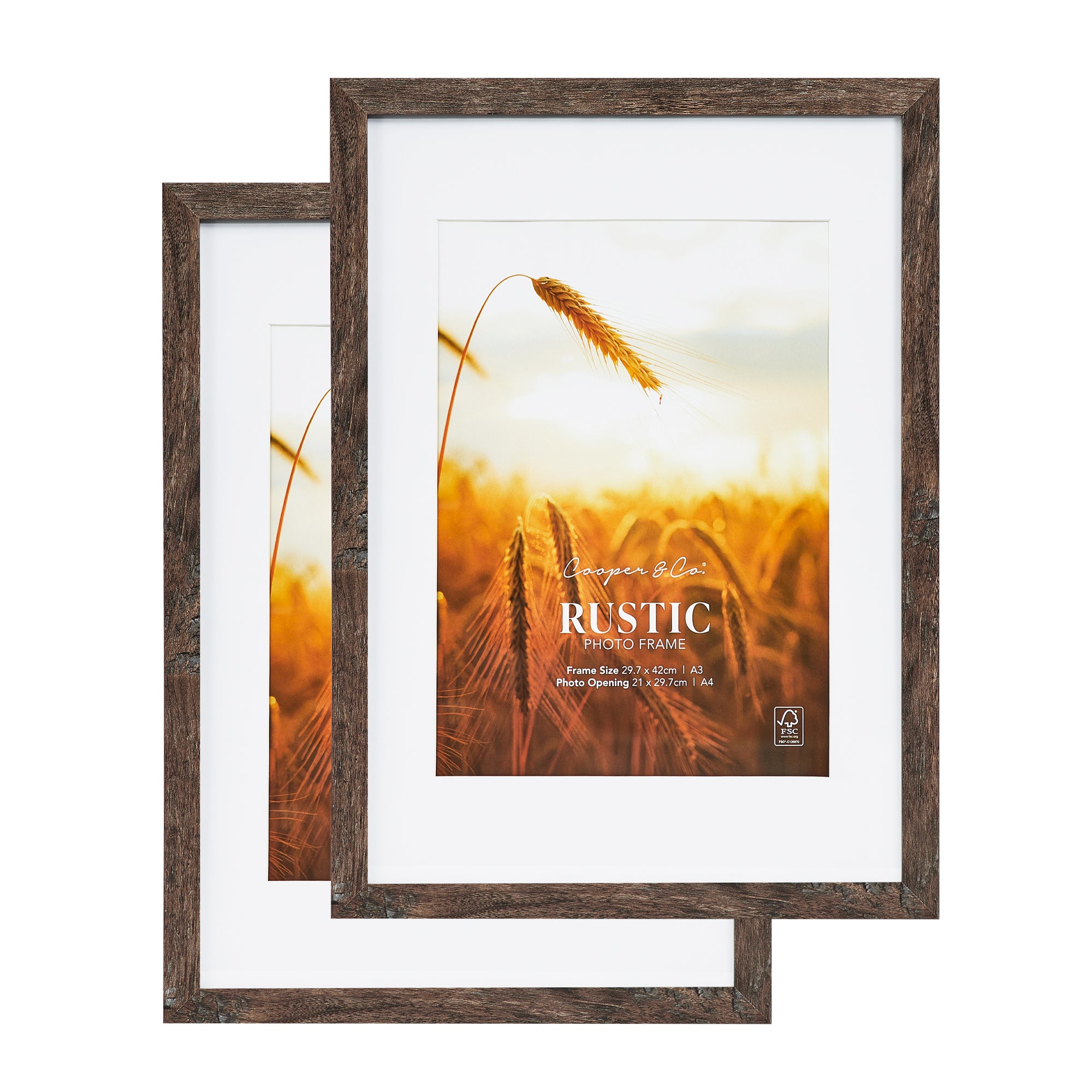 Set Of 2 29.7cmx42 Mat to 21x29.7cm Premium Rustic Wooden Photo Frame