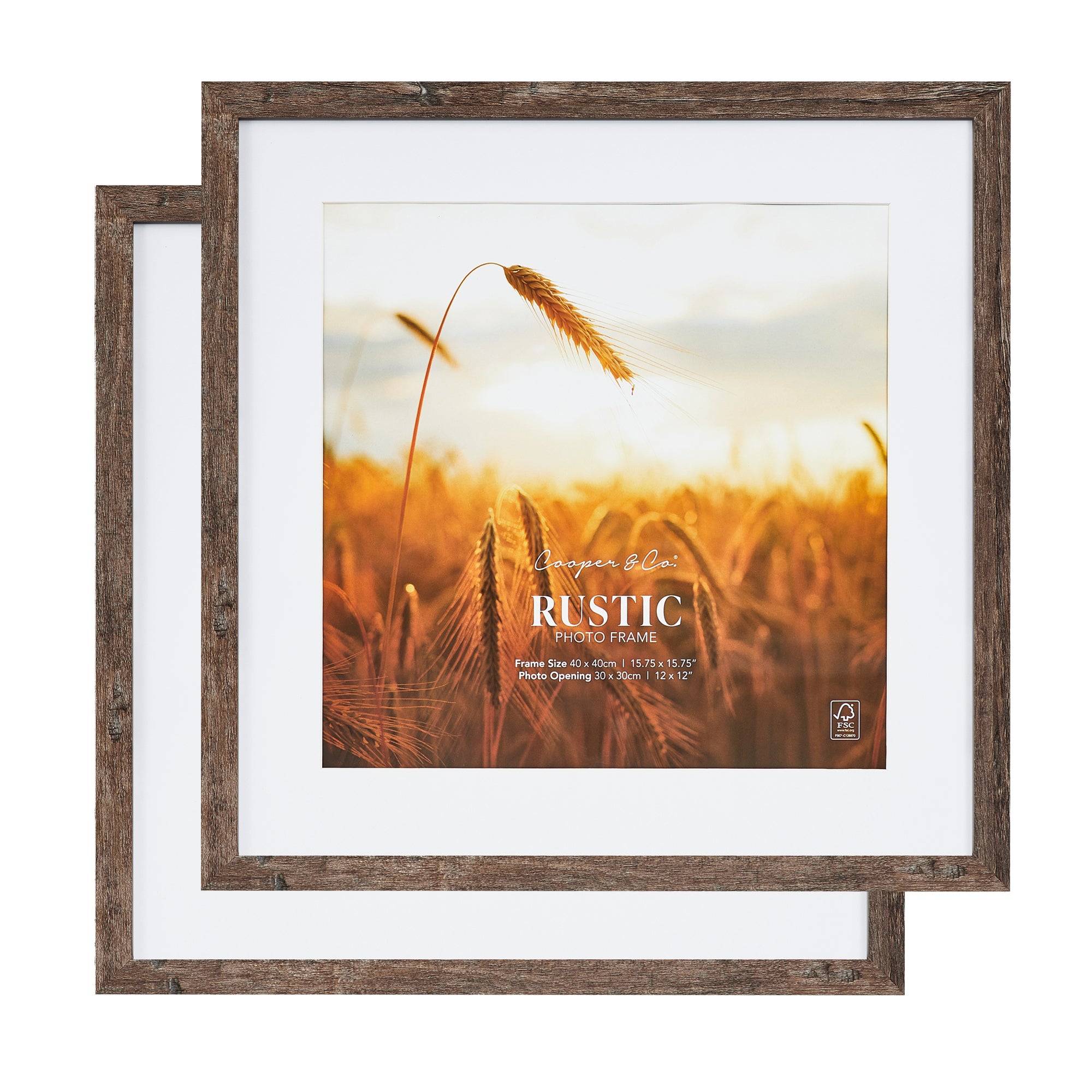 Set Of 2 40x40cm Mat to 30x30cm Premium Rustic Wooden Photo Frame