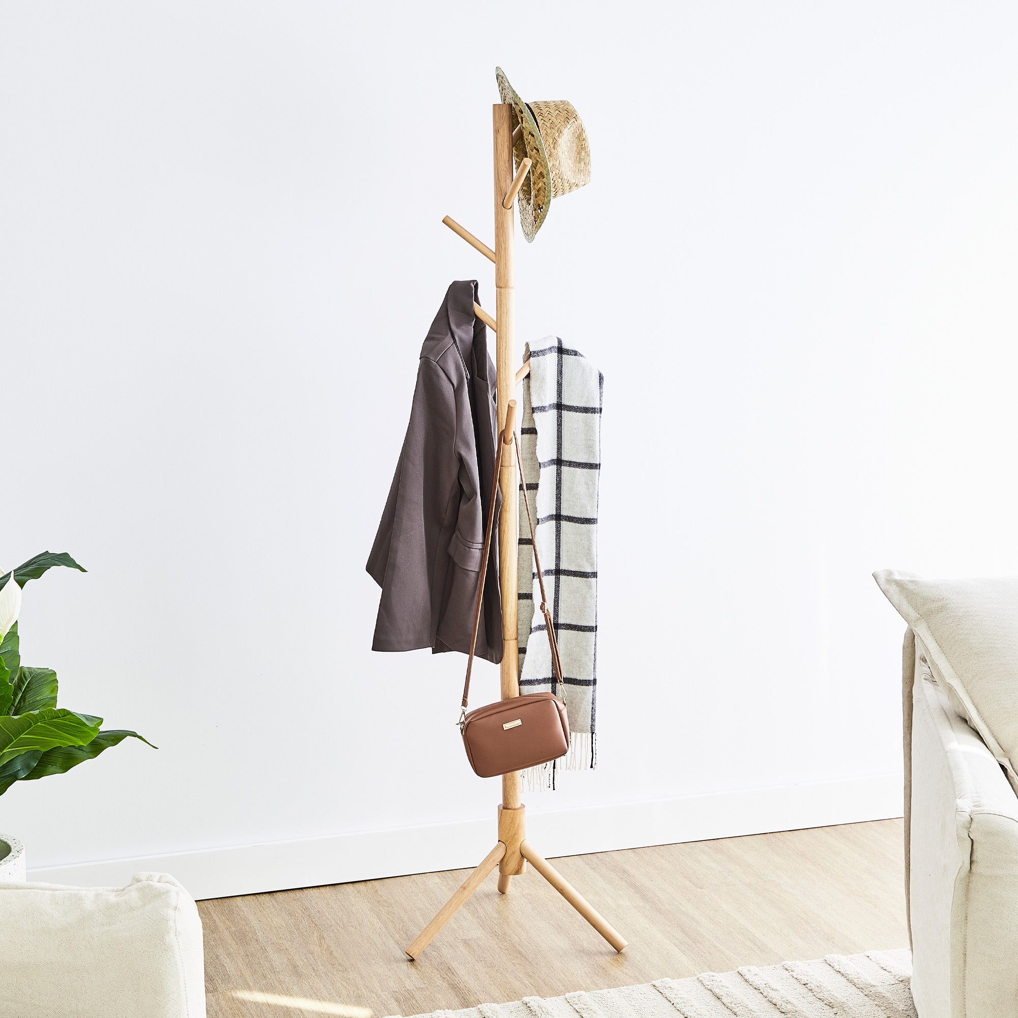 Arthur 172Cm Wooden Coat Rack Natural Home Decor