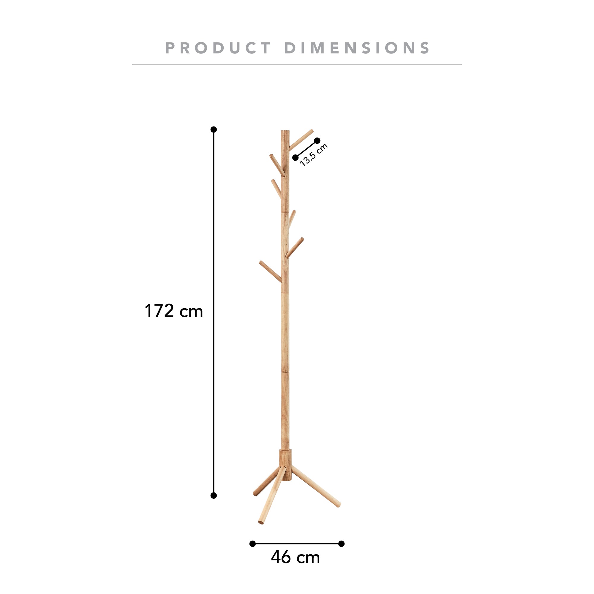 Arthur 172Cm Wooden Coat Rack Natural Home Decor