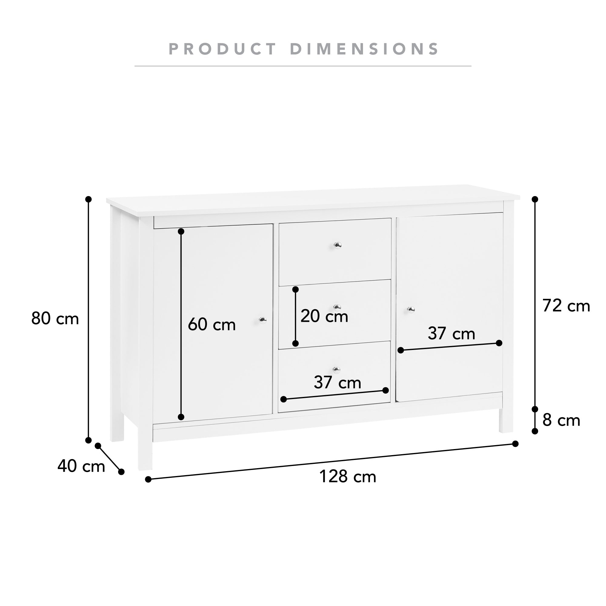 Gemini 128Cm Sideboard White Buffet/Sideboards