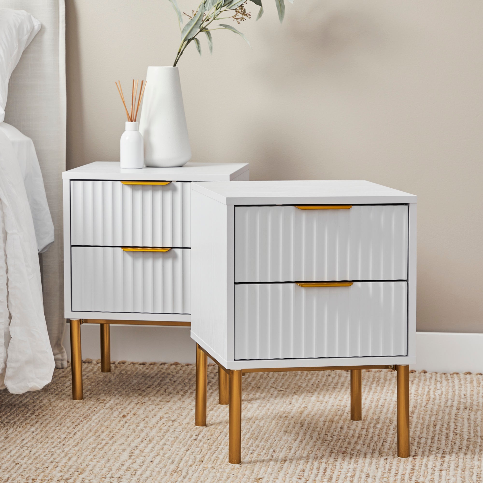 Indy 40cm Bedside Table White (Set of 2)