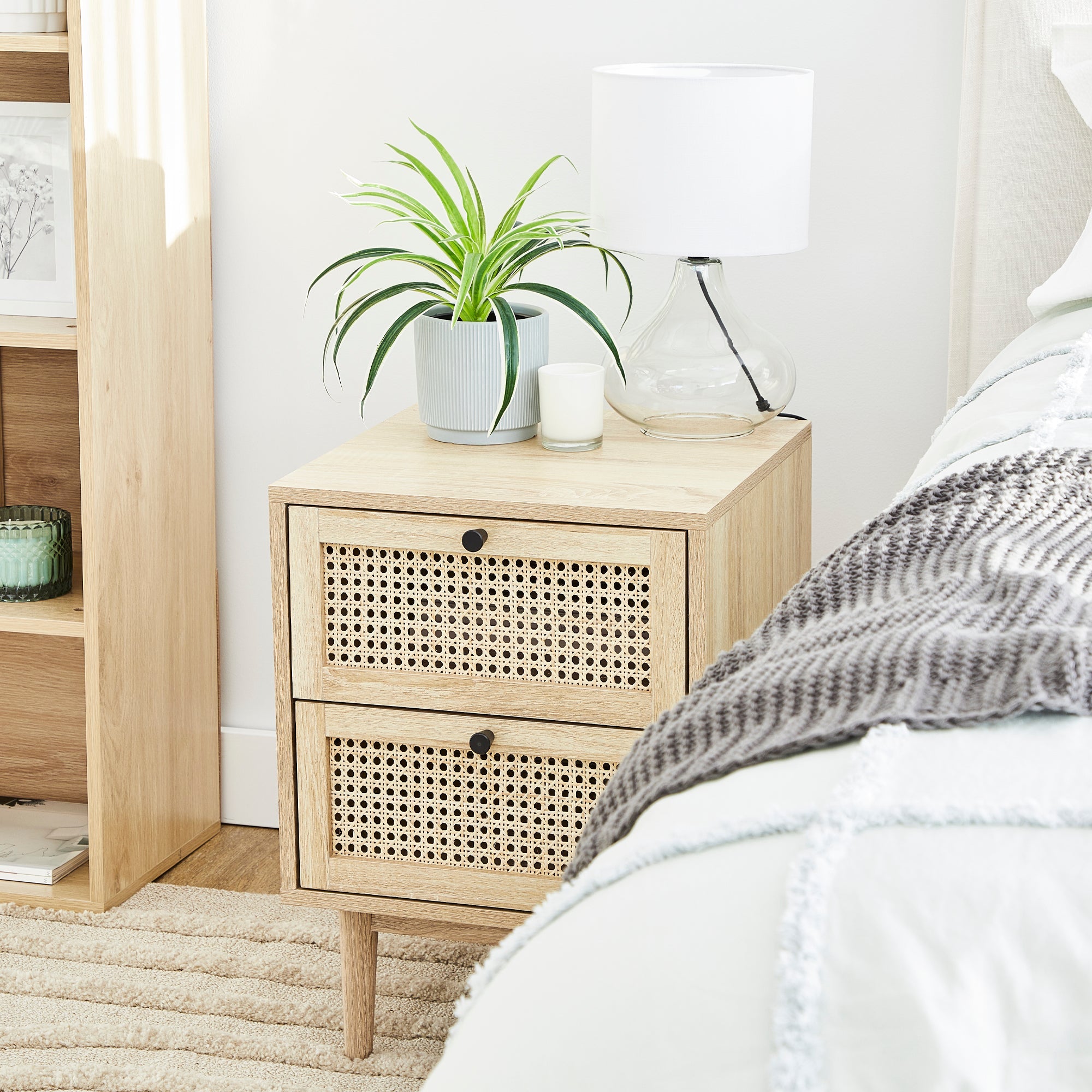 Oahu 40Cm Rattan Bedside Table Natural Tables