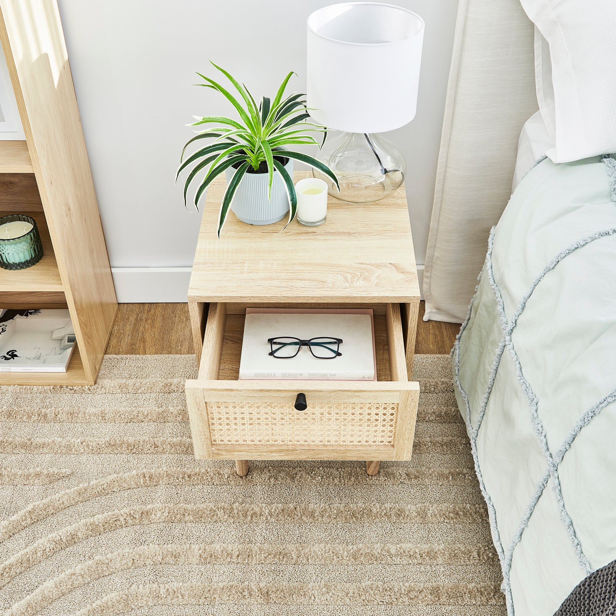 Oahu 40Cm Rattan Bedside Table Natural Tables