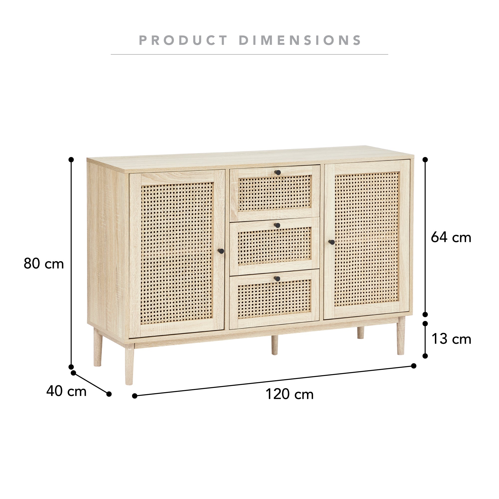 Oahu 120Cm Rattan Sideboard Natural Buffet/Sideboards