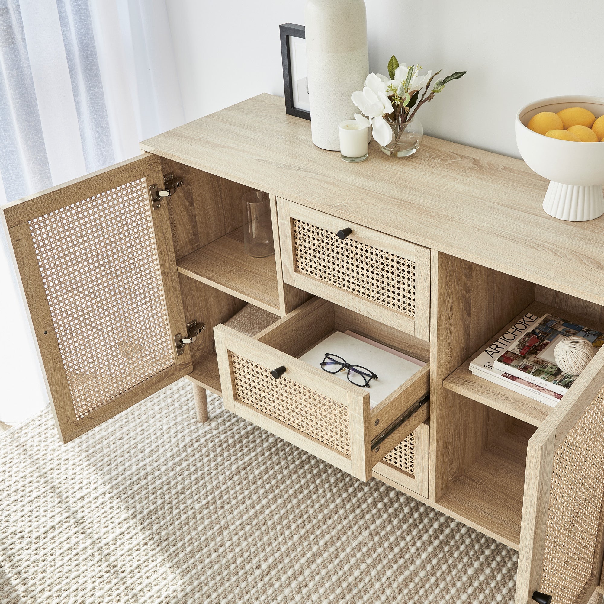 Oahu 120Cm Rattan Sideboard Natural Buffet/Sideboards