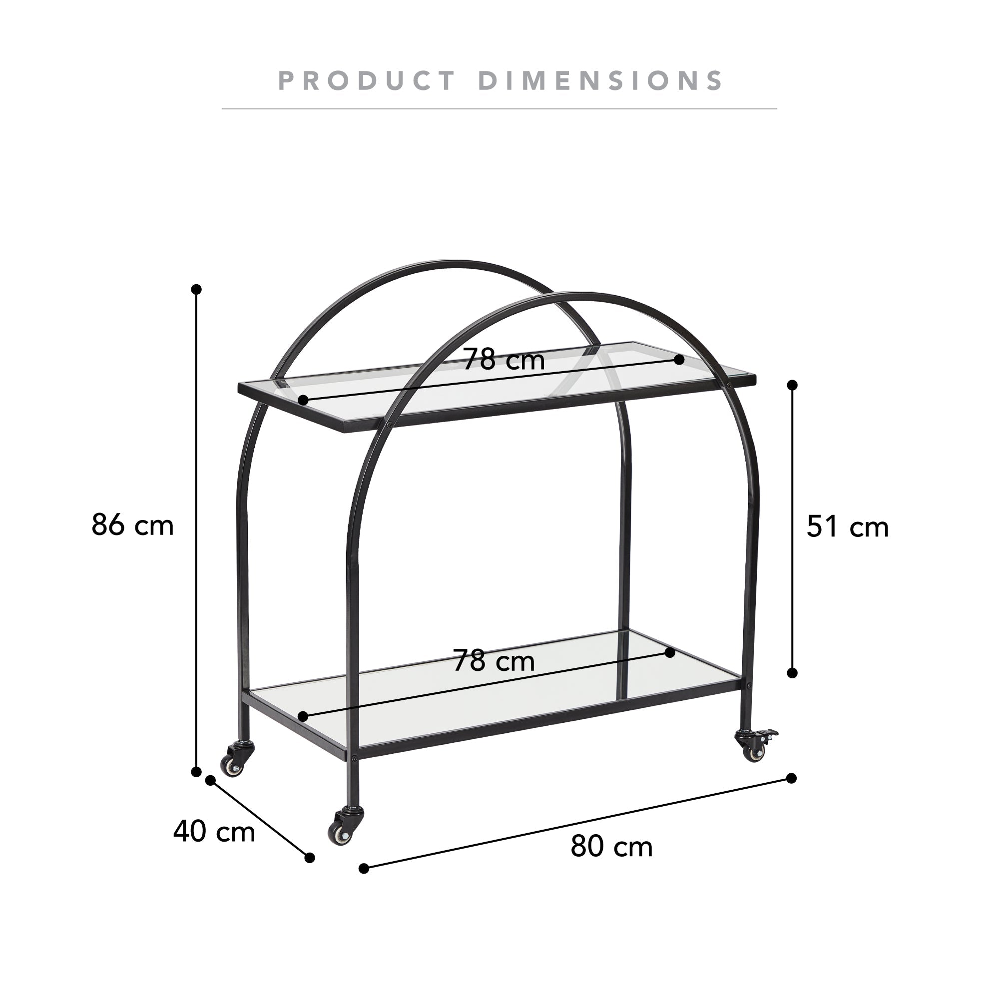 Otis 86Cm Steel Arch Bar Cart Black Carts