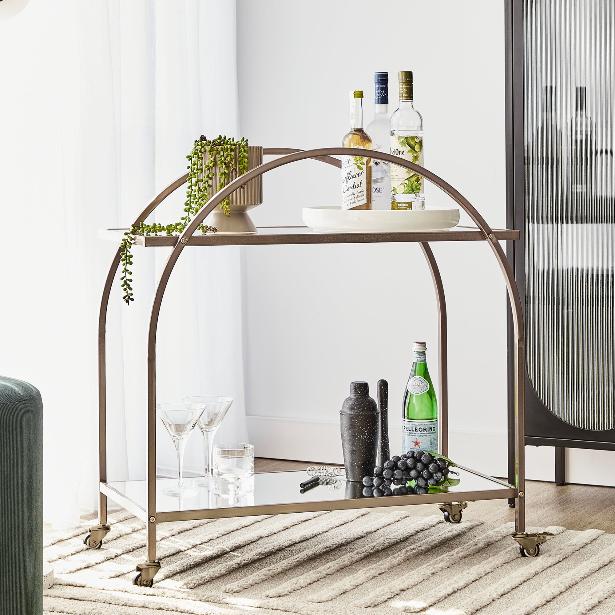 Otis 86cm Steel Arch Bar Cart Brass